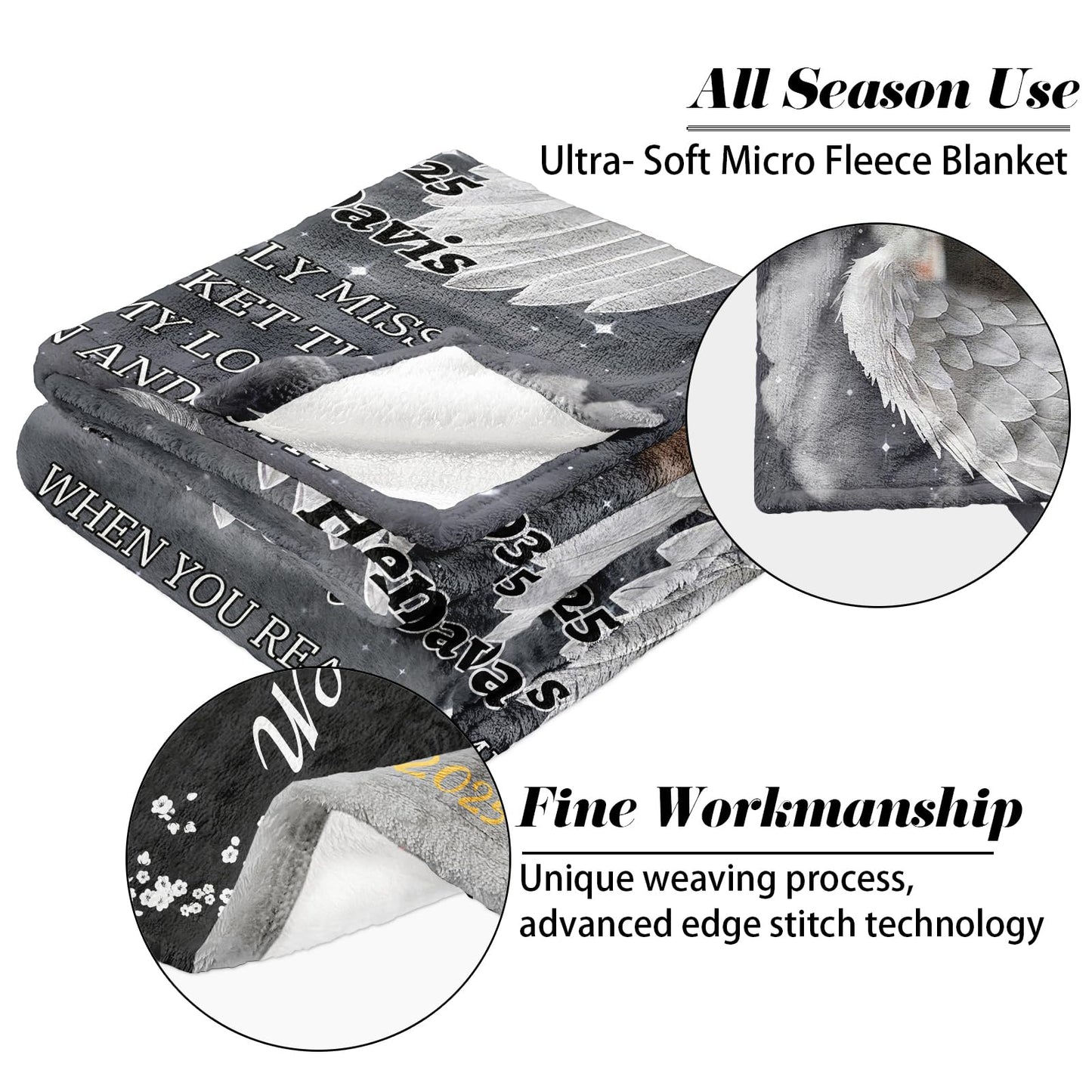 Vsmoedb Custom Memorial Blanket with Pictures, Sympathy Blanket for Loss of Loved One, Memorial Blankets for Loss of Mom Dad, Memory Blankets Memorial Gifts for Loss of Loved One Made in USA