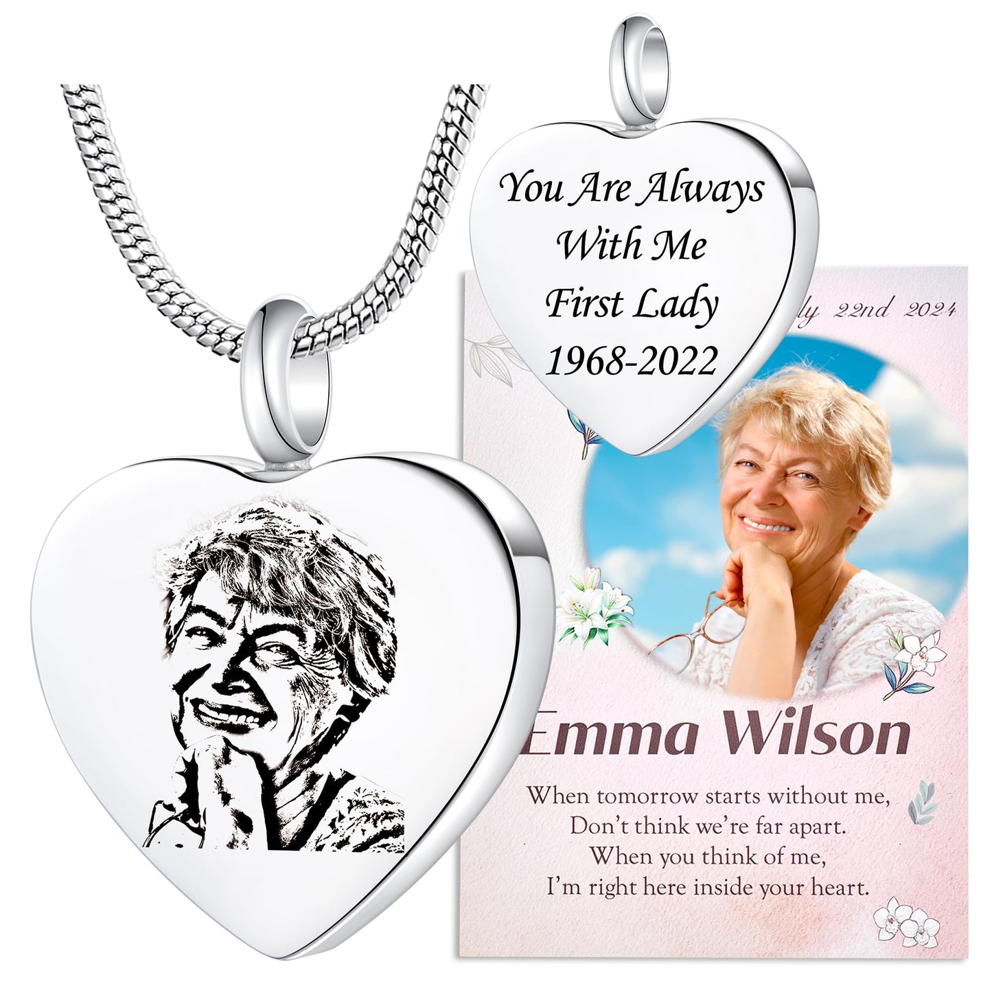 Fanery Sue Personalized Ashes Necklace for Women Men Custom Engraving Photo & Text Cremation Jewelry Urn Necklace for Ashes Memorial Keepsake for Loss Loved One