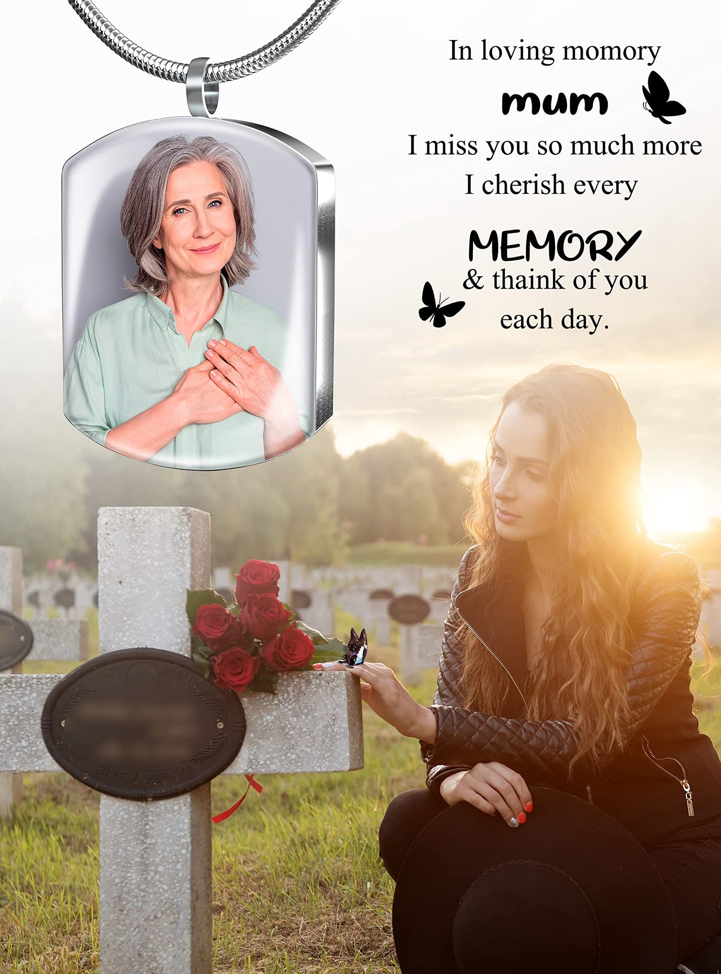 Fanery Sue Personalized Ashes Necklace for Women Men Custom Engraving Photo & Text Cremation Jewelry Urn Necklace for Ashes Memorial Keepsake for Loss Loved One