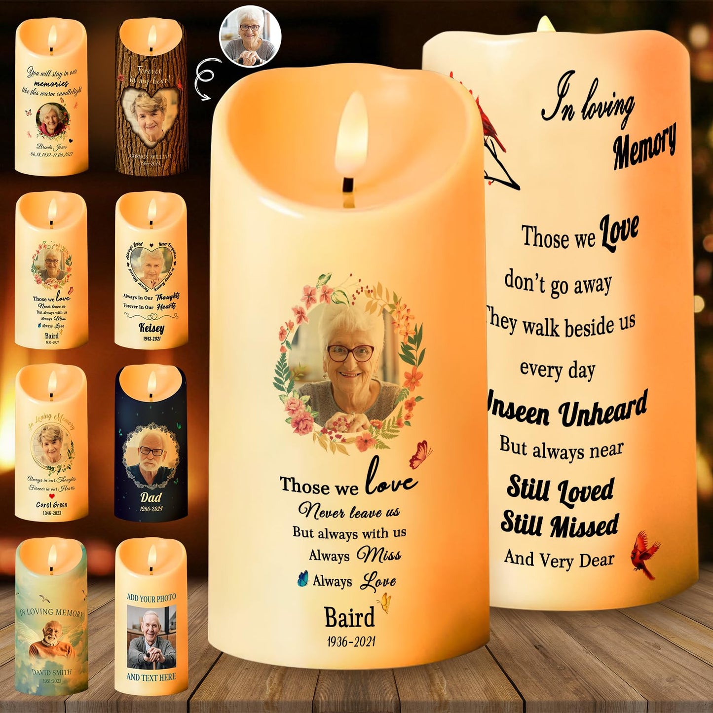 Personalized Photo 3D LED Candles Bereavement Gift Idea Custom Flameless Candles for Loss of Loved One Dad Mom Husband Wife Friend