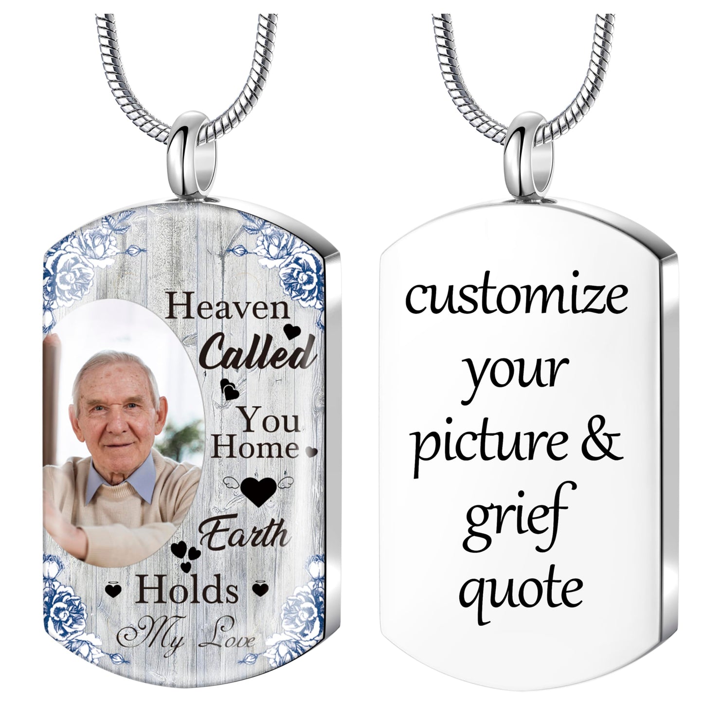 Fanery Sue Personalized Ashes Necklace for Women Men Custom Engraving Photo & Text Cremation Jewelry Urn Necklace for Ashes Memorial Keepsake for Loss Loved One