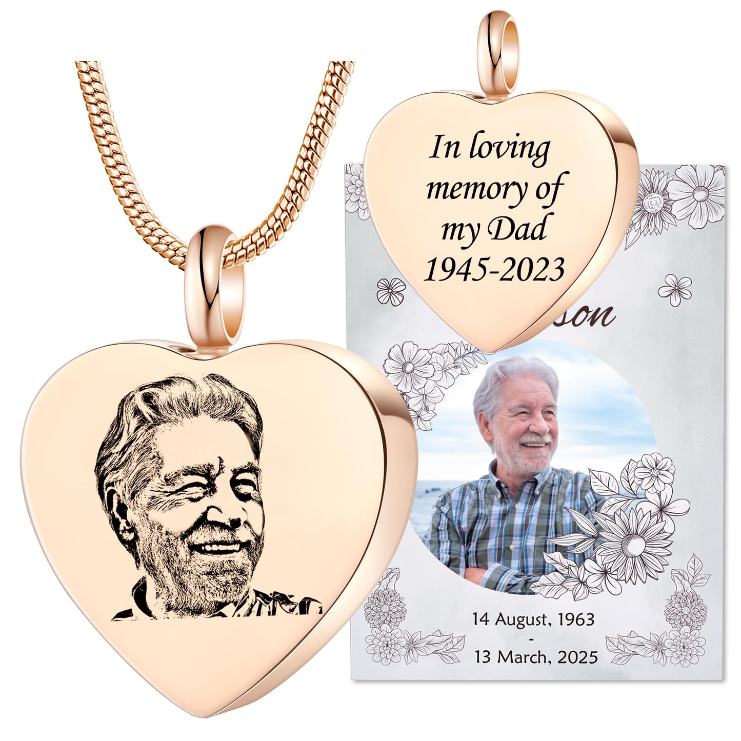 Fanery Sue Personalized Ashes Necklace for Women Men Custom Engraving Photo & Text Cremation Jewelry Urn Necklace for Ashes Memorial Keepsake for Loss Loved One