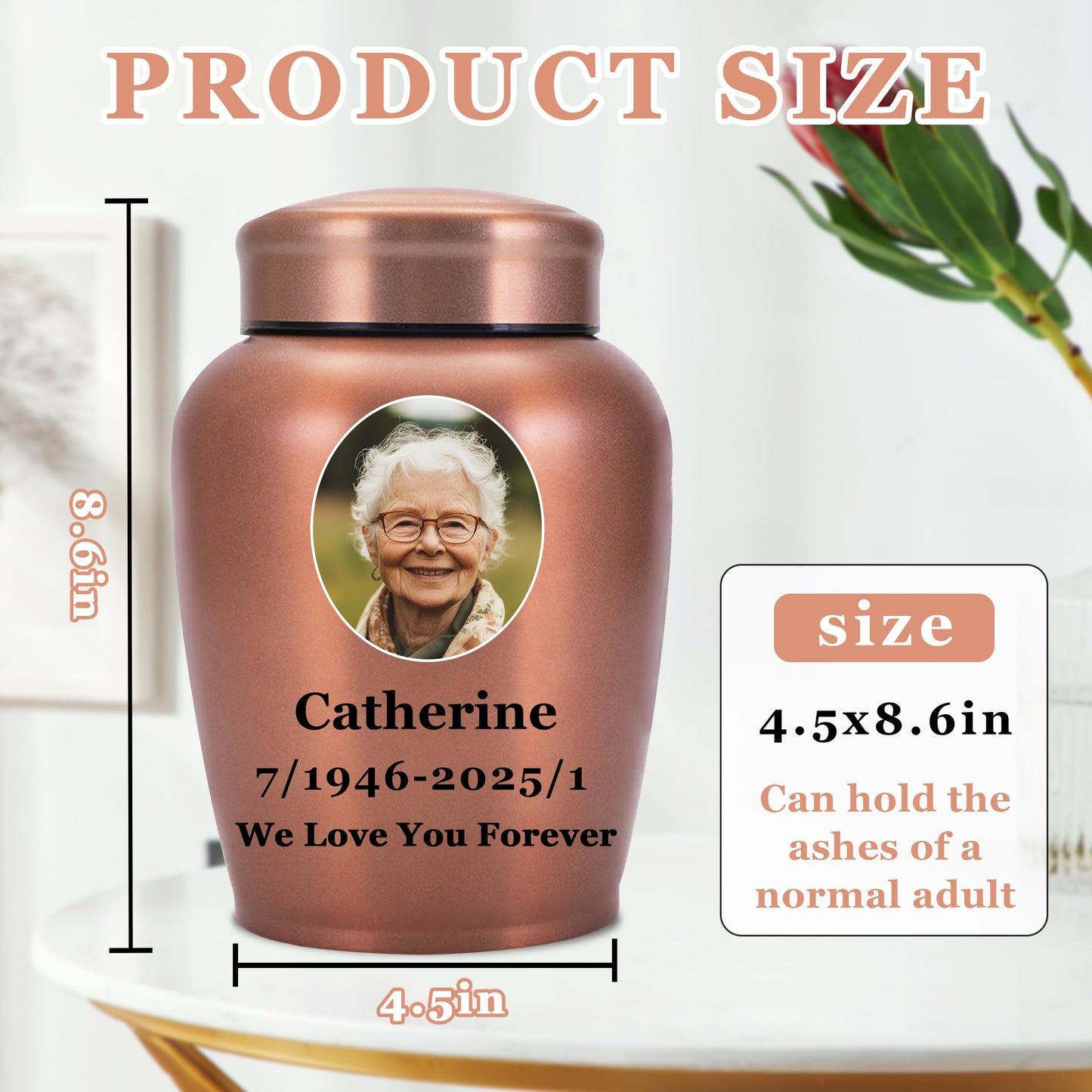 Personalized Cremation Urns for Human Ashes, Custom Name Photo Urns for Human Ashes Adult Female Male, Stainless Steel Keepsake Human Urns for Ashes Decorative Urn Ashes