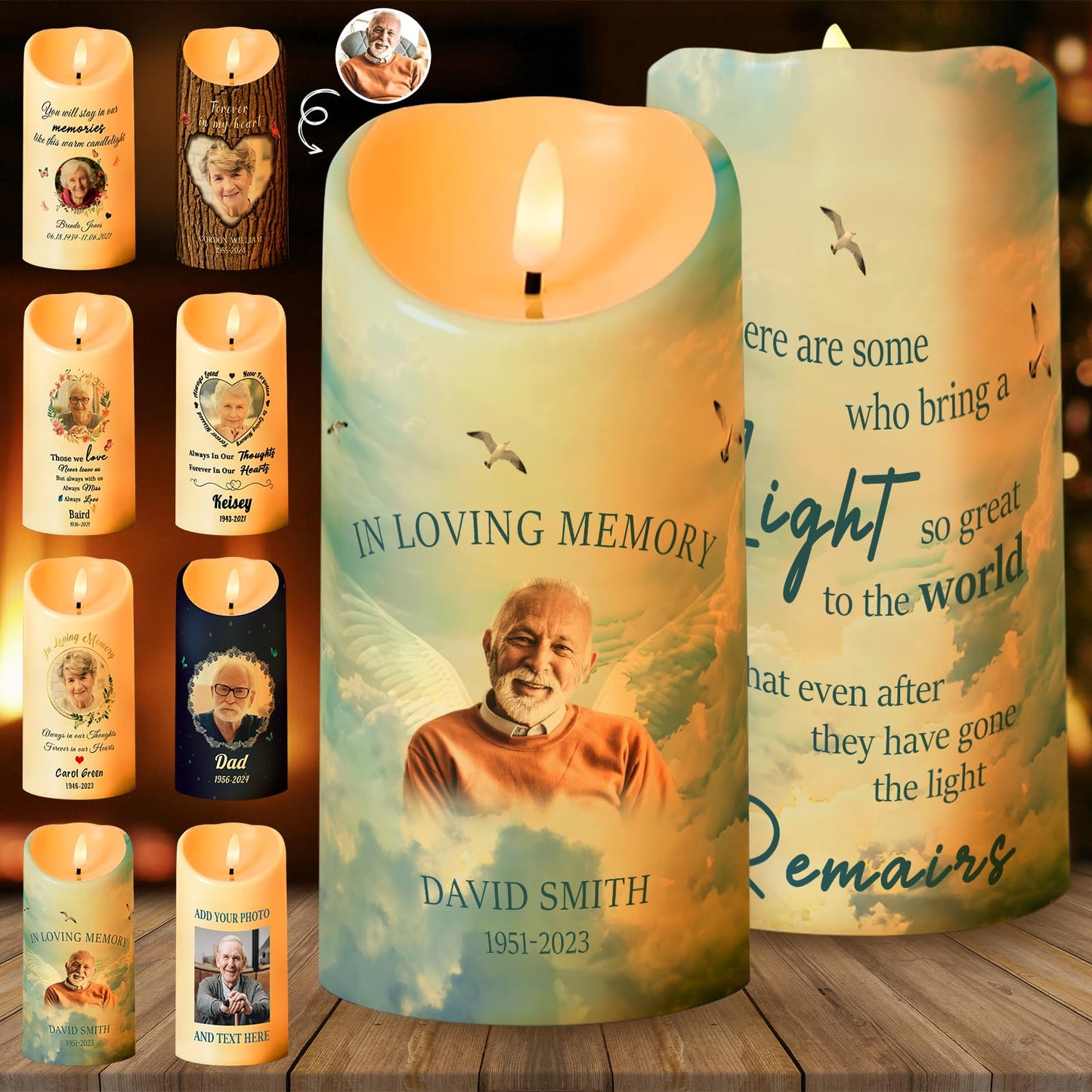 Personalized Photo 3D LED Candles Bereavement Gift Idea Custom Flameless Candles for Loss of Loved One Dad Mom Husband Wife Friend