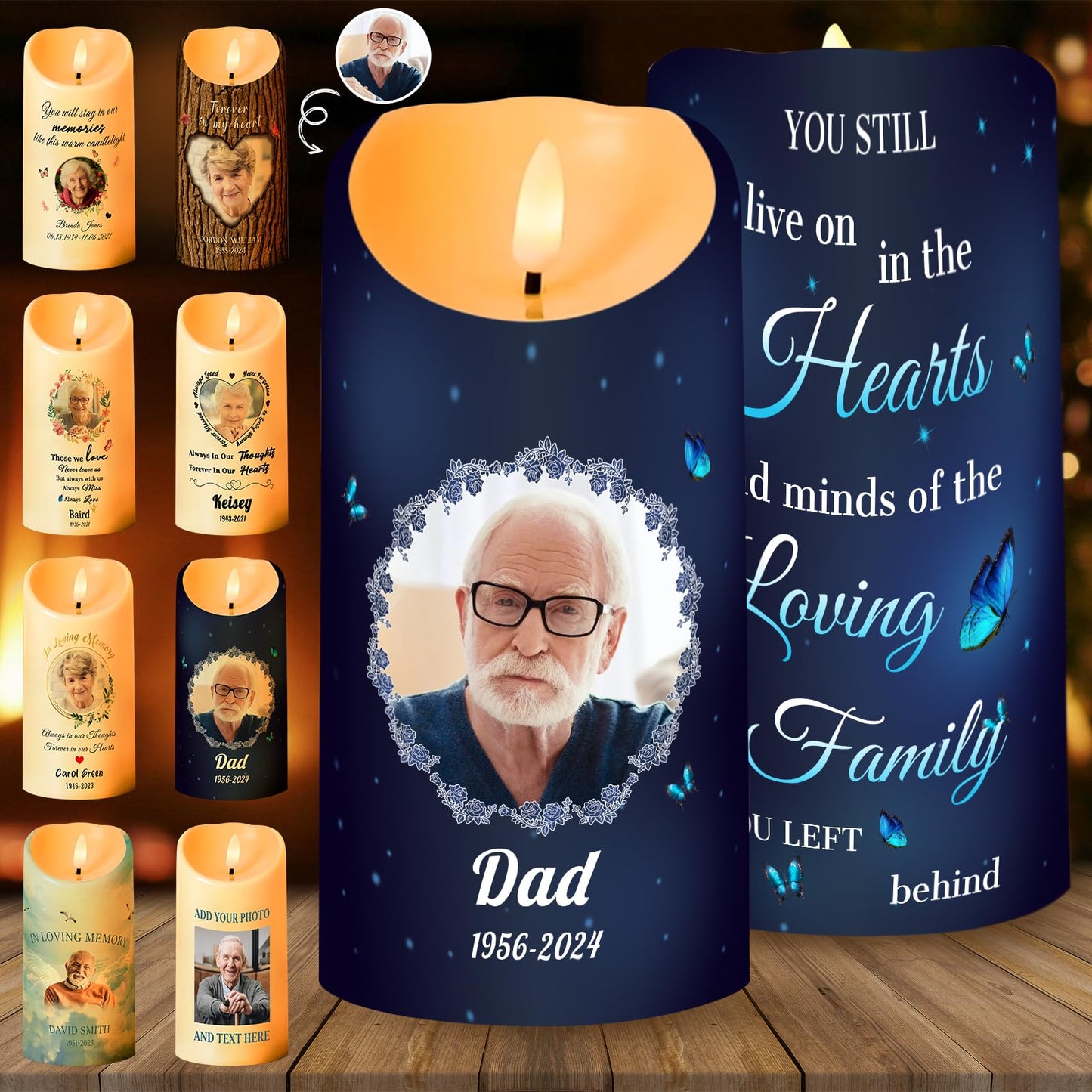 Personalized Photo 3D LED Candles Bereavement Gift Idea Custom Flameless Candles for Loss of Loved One Dad Mom Husband Wife Friend