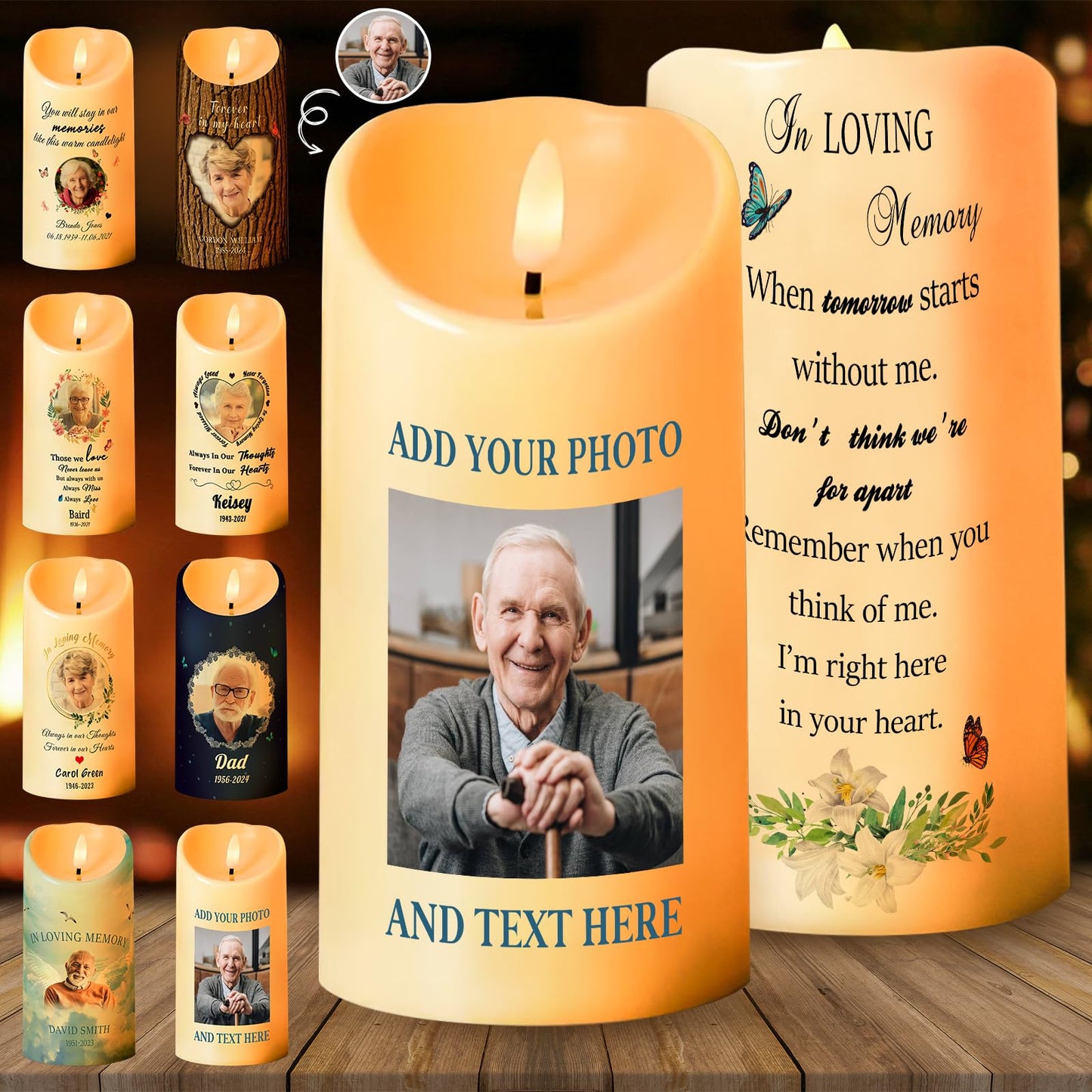 Personalized Photo 3D LED Candles Bereavement Gift Idea Custom Flameless Candles for Loss of Loved One Dad Mom Husband Wife Friend