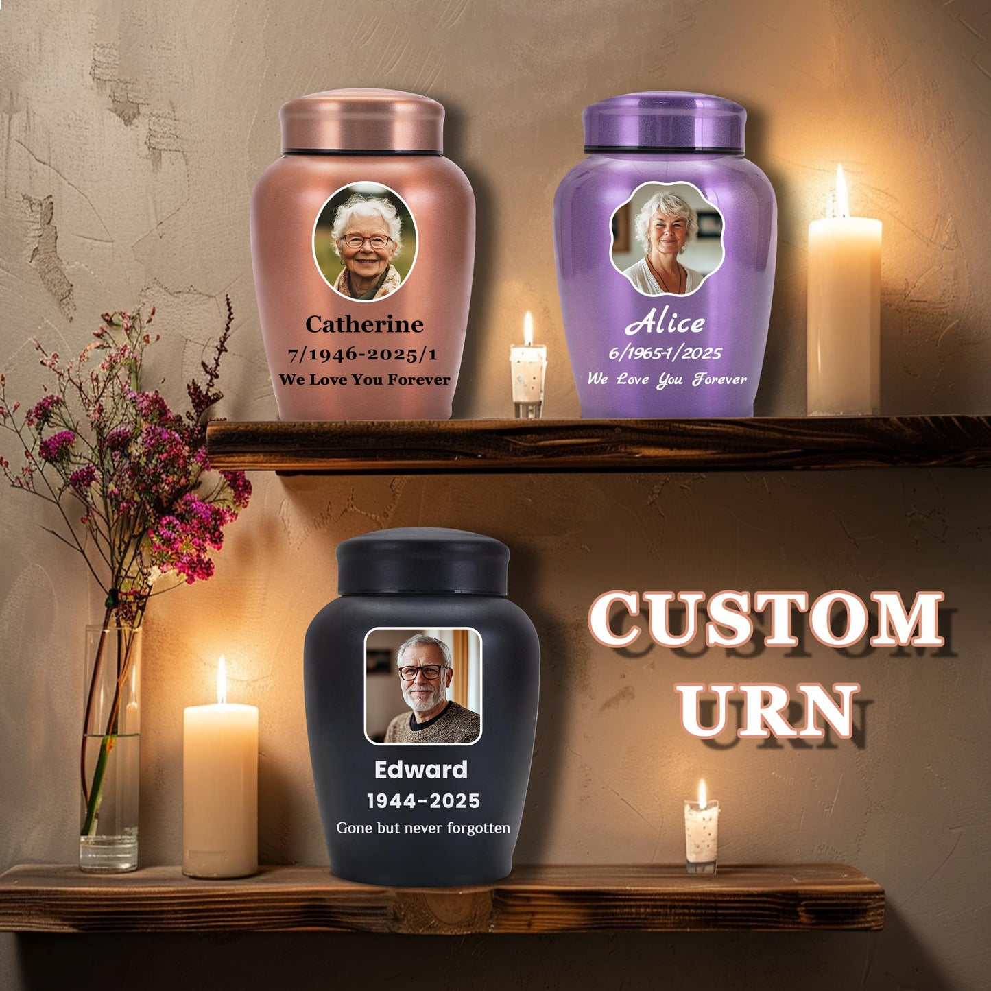 Personalized Cremation Urns for Human Ashes, Custom Name Photo Urns for Human Ashes Adult Female Male, Stainless Steel Keepsake Human Urns for Ashes Decorative Urn Ashes