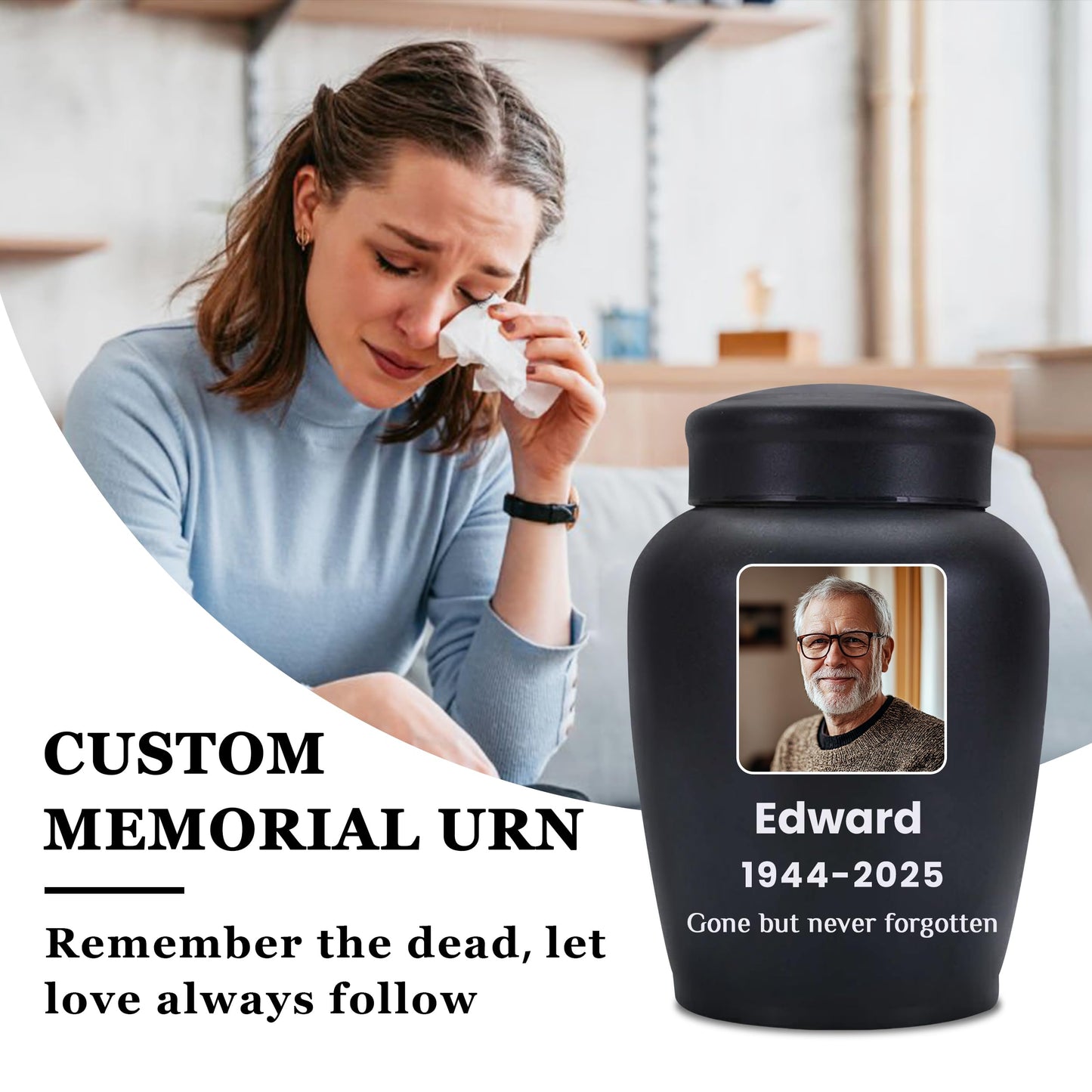 Personalized Cremation Urns for Human Ashes, Custom Name Photo Urns for Human Ashes Adult Female Male, Stainless Steel Keepsake Human Urns for Ashes Decorative Urn Ashes