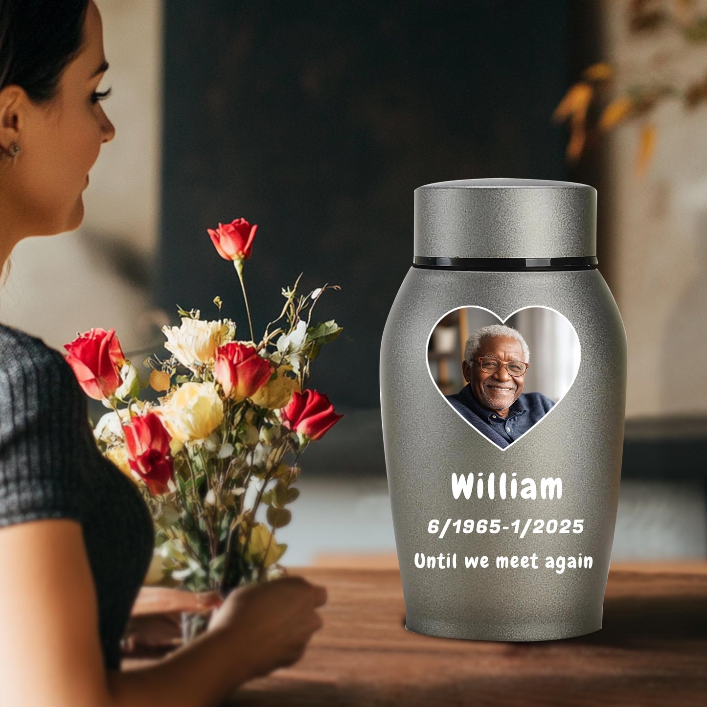 Personalized Cremation Urns for Human Ashes, Custom Name Photo Urns for Human Ashes Adult Female Male, Stainless Steel Keepsake Human Urns for Ashes Decorative Urn Ashes