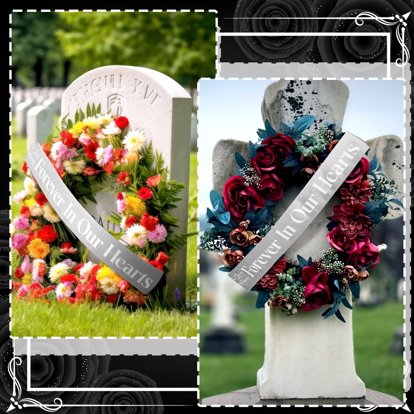 Funeral Sash Memorial Wreath Sash Funeral Ribbon Celebration of Life Ribbon for Casket or Wreath Flowers Memorial Service Honor The Loved Ones Memory 58x4''(White,Forever in Our Hearts)