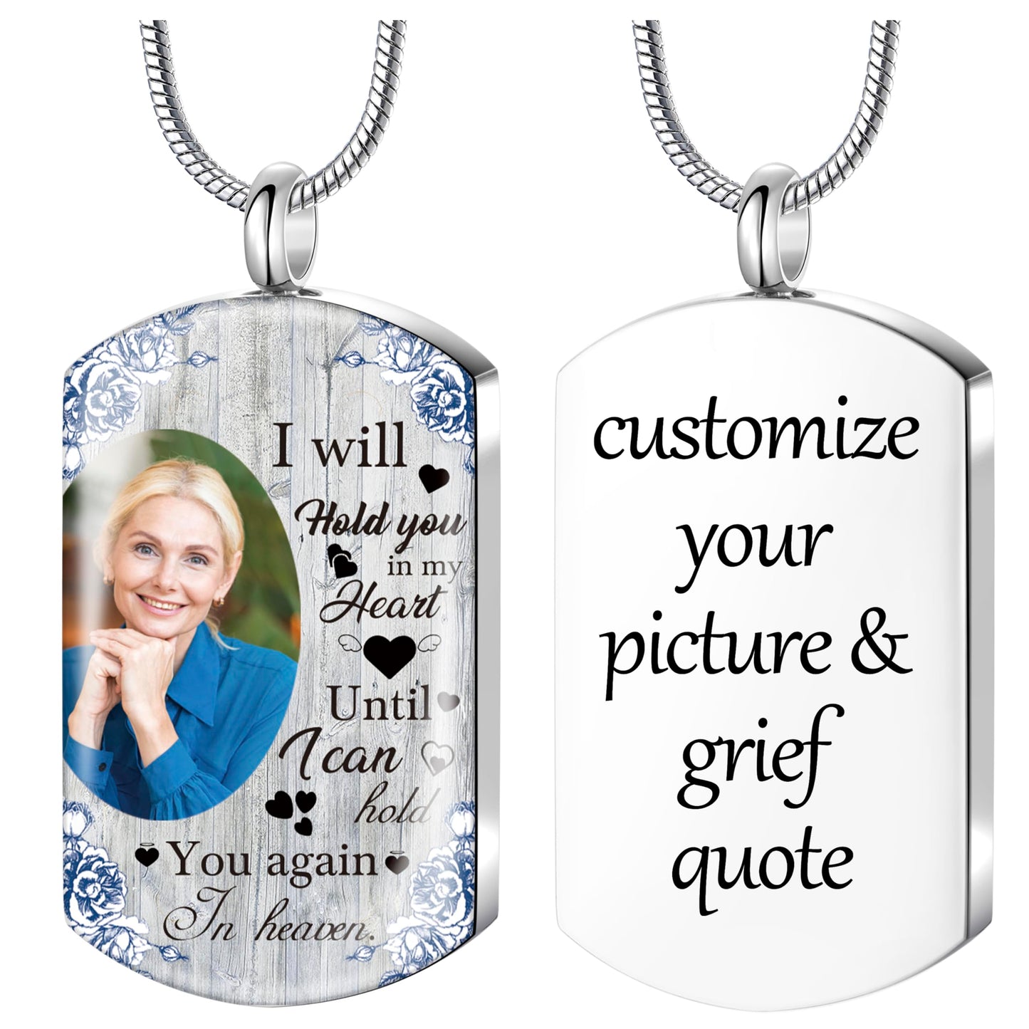 Fanery Sue Personalized Ashes Necklace for Women Men Custom Engraving Photo & Text Cremation Jewelry Urn Necklace for Ashes Memorial Keepsake for Loss Loved One