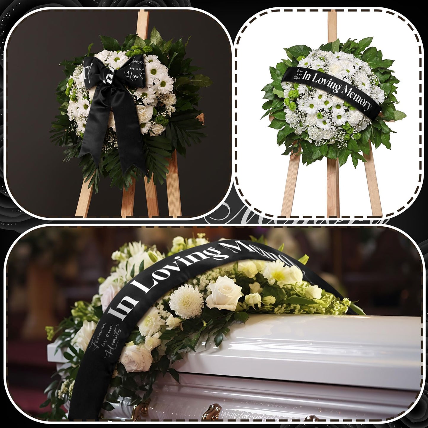 Funeral Sash Memorial Wreath Sash Funeral Ribbon Celebration of Life Ribbon for Casket or Wreath Flowers Memorial Service Honor The Loved Ones Memory 58x4''(White,Forever in Our Hearts)
