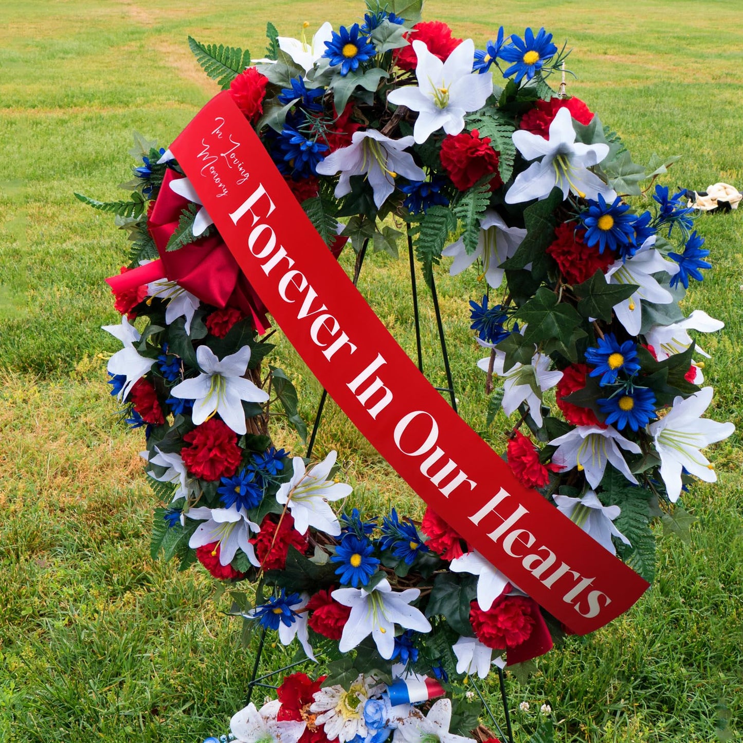 Funeral Sash Memorial Wreath Sash Funeral Ribbon Celebration of Life Ribbon for Casket or Wreath Flowers Memorial Service Honor The Loved Ones Memory 58x4''(White,Forever in Our Hearts)