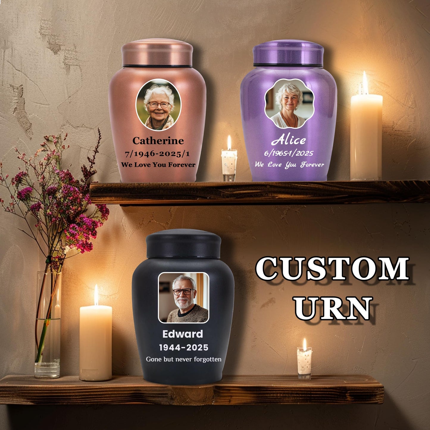 Personalized Cremation Urns for Human Ashes, Custom Name Photo Urns for Human Ashes Adult Female Male, Stainless Steel Keepsake Human Urns for Ashes Decorative Urn Ashes