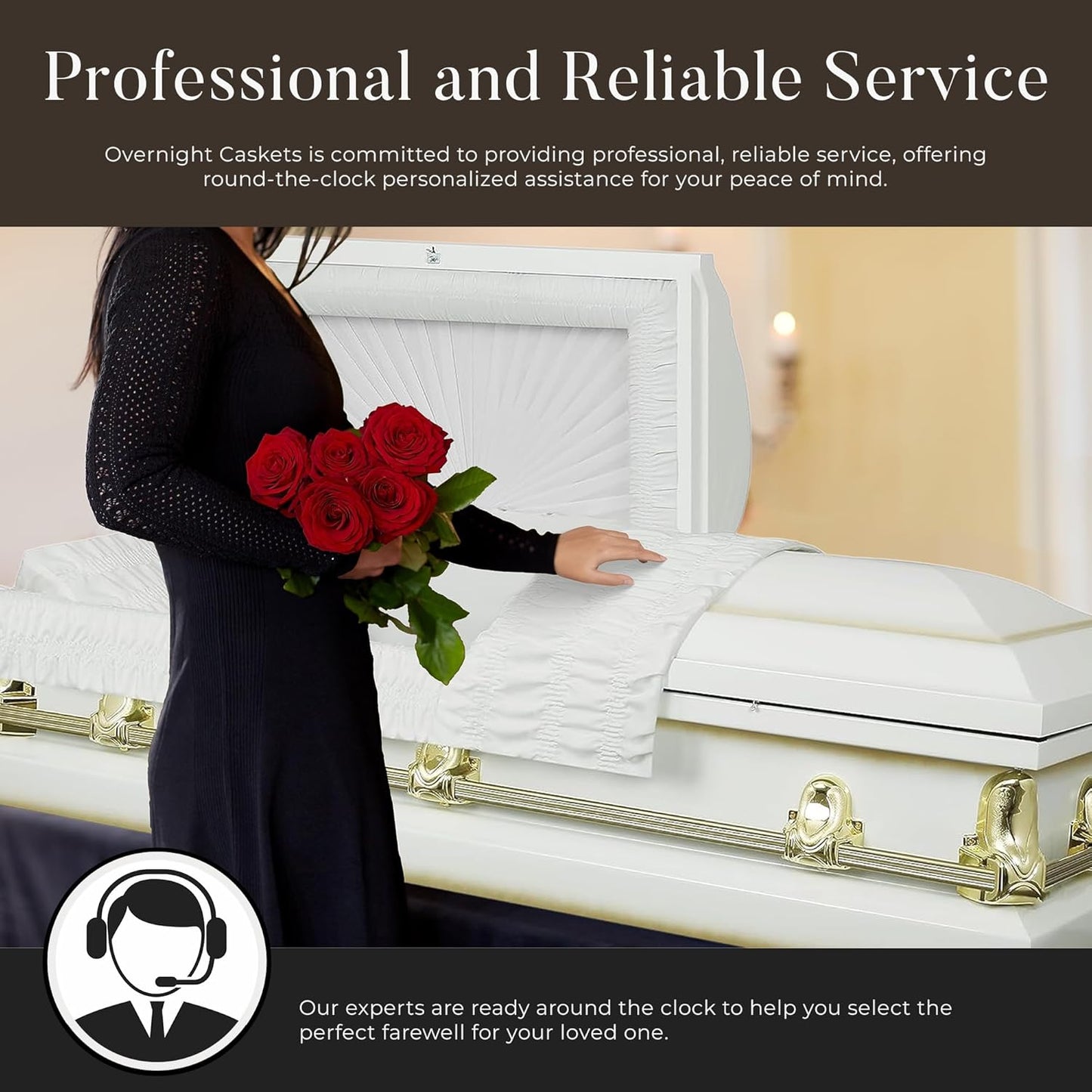Overnight Caskets Spartan Collection Funeral Casket White with White Interior - 20 Gauge Steel - Fully Appointed Adult Casket - Coffin Featuring a Crepe Interior Lining with Pillow and Throw Set