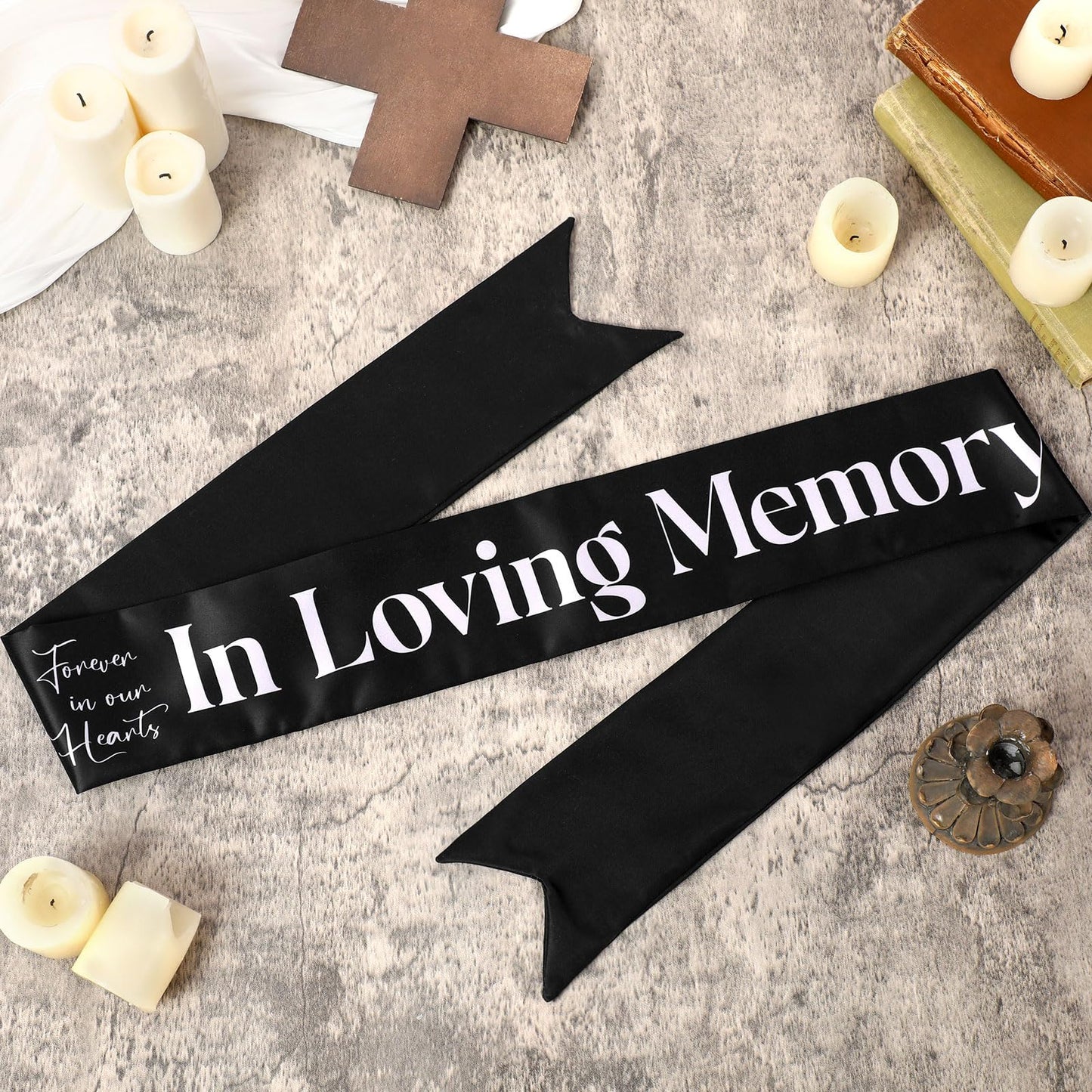 Funeral Sash Memorial Wreath Sash Funeral Ribbon Celebration of Life Ribbon for Casket or Wreath Flowers Memorial Service Honor The Loved Ones Memory 58x4''(White,Forever in Our Hearts)