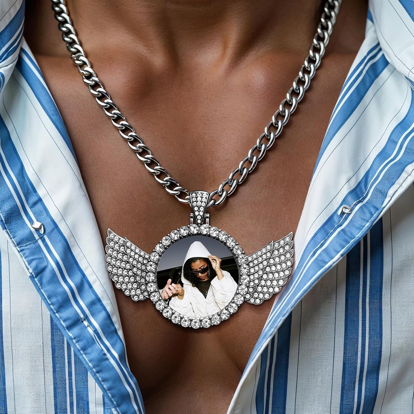 Custom Circle Chain with Picture, Photo Necklace for Men Women, Personalized Picture Pendant, Customized Memorial Gifts for Christmas Birthday Anniversary Family