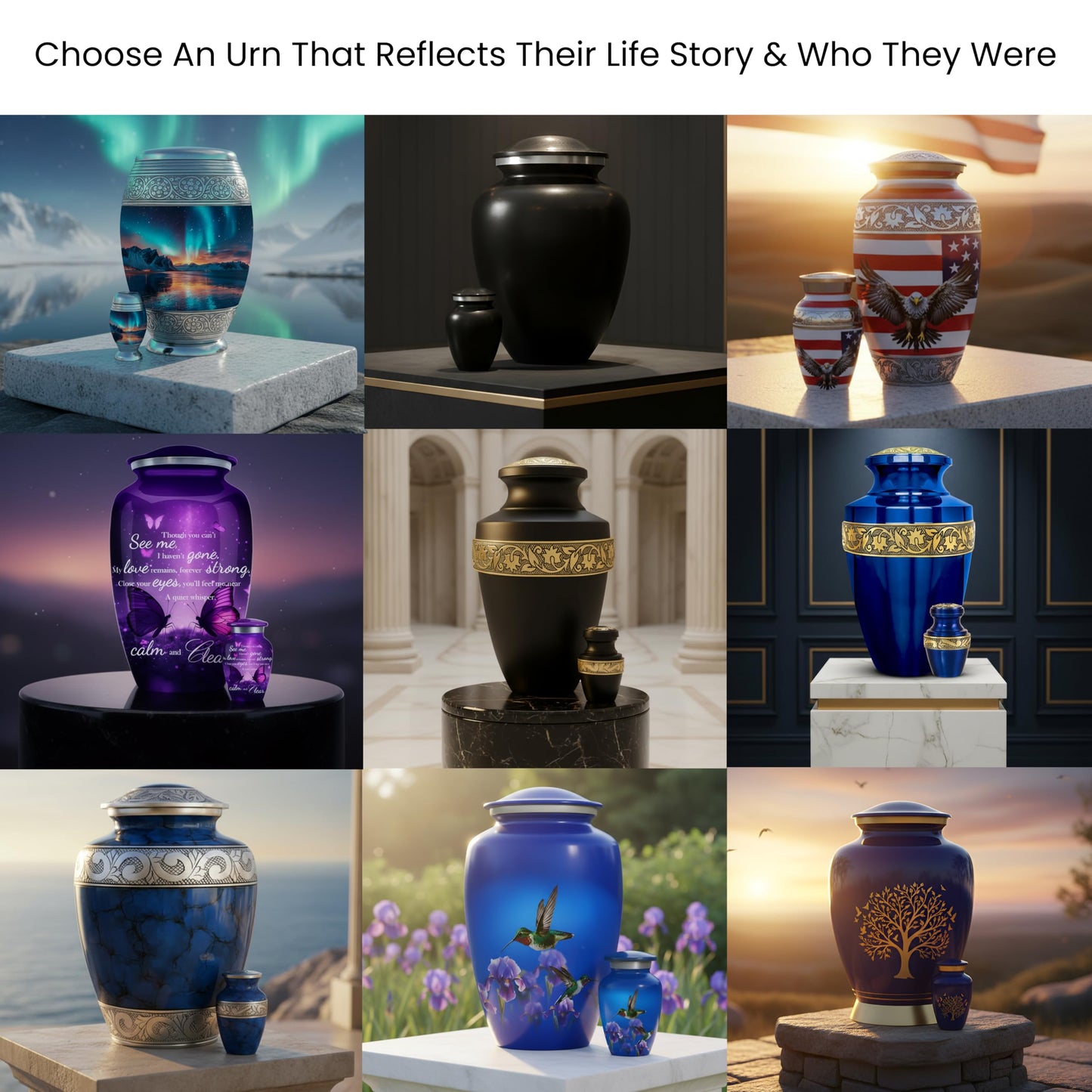More Than an Urn – A Family Tribute Set of Custom 3D Crystal Photo Urn & Your Choice of Personalized Adult Cremation Urn For Human Ashes | Personalize The Set That Reflects Who They Truly Were -Medium