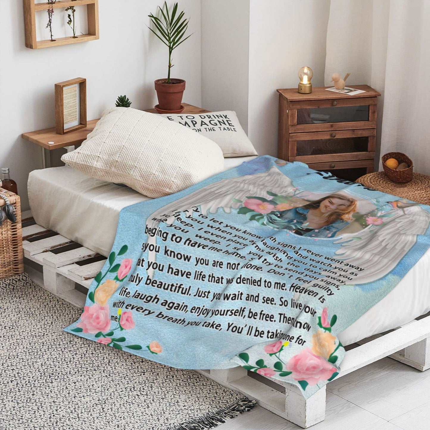 Custom Memorial Blanket with Photo for Loss of Loved One, Memorial Gifts for Loss of Mom Dad, Personalized Sympathy Bereavement Remembrance Grieving Gifts for Loss of Daughter Son