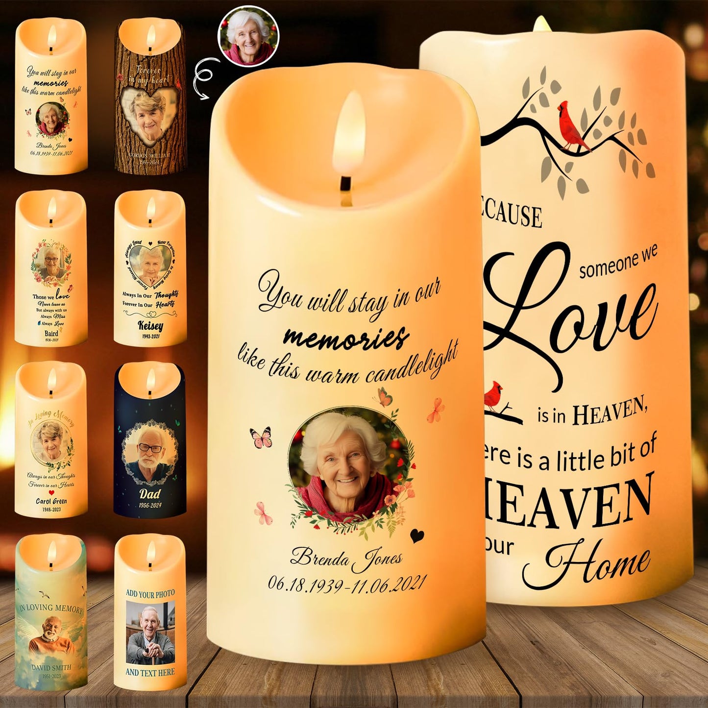 Personalized Photo 3D LED Candles Bereavement Gift Idea Custom Flameless Candles for Loss of Loved One Dad Mom Husband Wife Friend