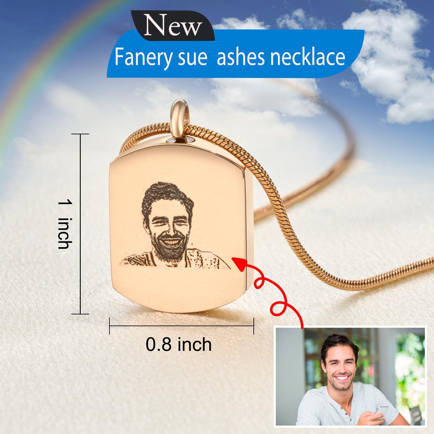 Fanery Sue Personalized Ashes Necklace for Women Men Custom Engraving Photo & Text Cremation Jewelry Urn Necklace for Ashes Memorial Keepsake for Loss Loved One