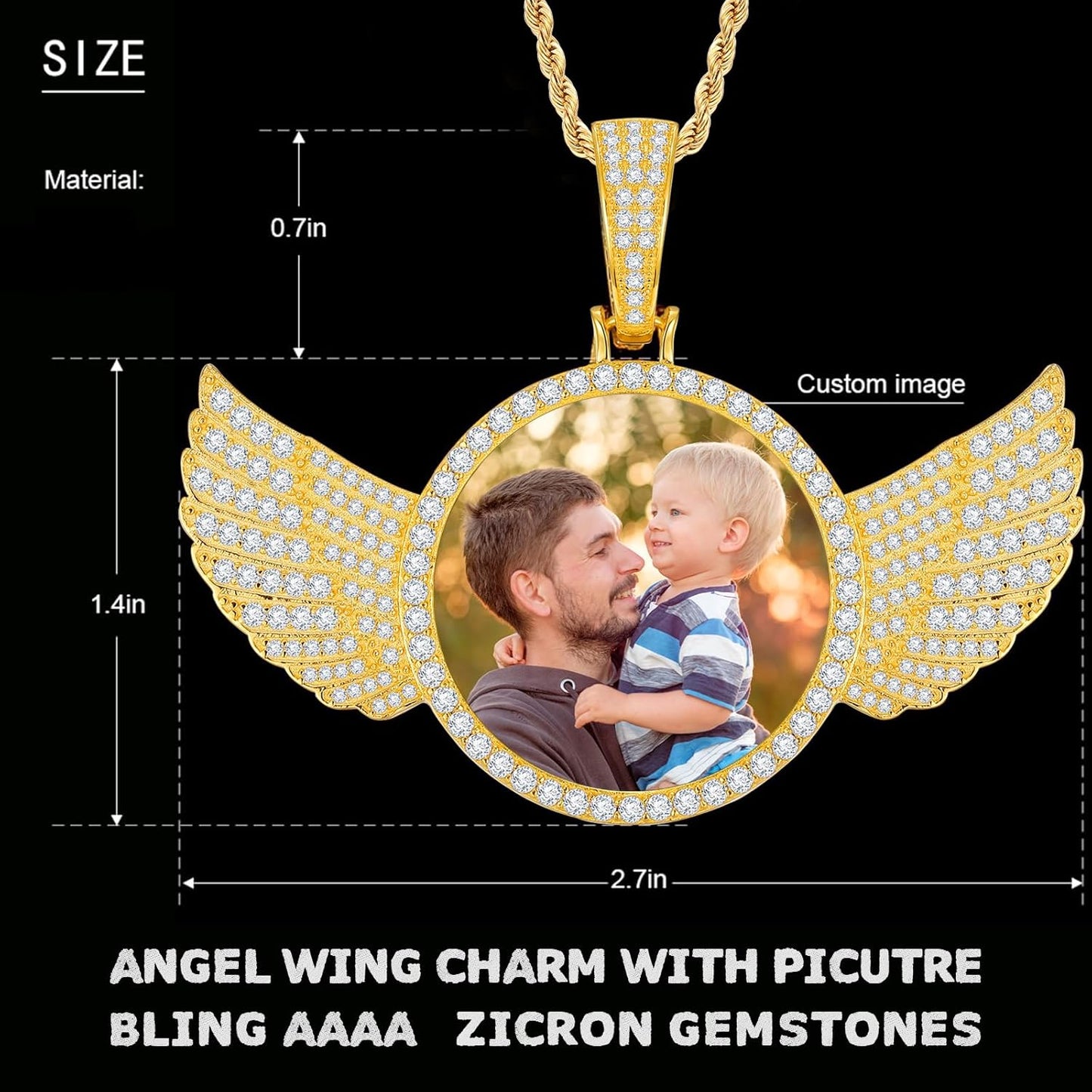YIMERAIRE Picture Chain Pendant 18K Gold Plated Hip Hop Pendant Necklace