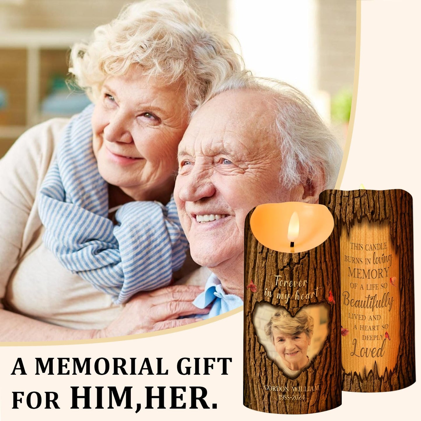 Personalized Photo 3D LED Candles Bereavement Gift Idea Custom Flameless Candles for Loss of Loved One Dad Mom Husband Wife Friend
