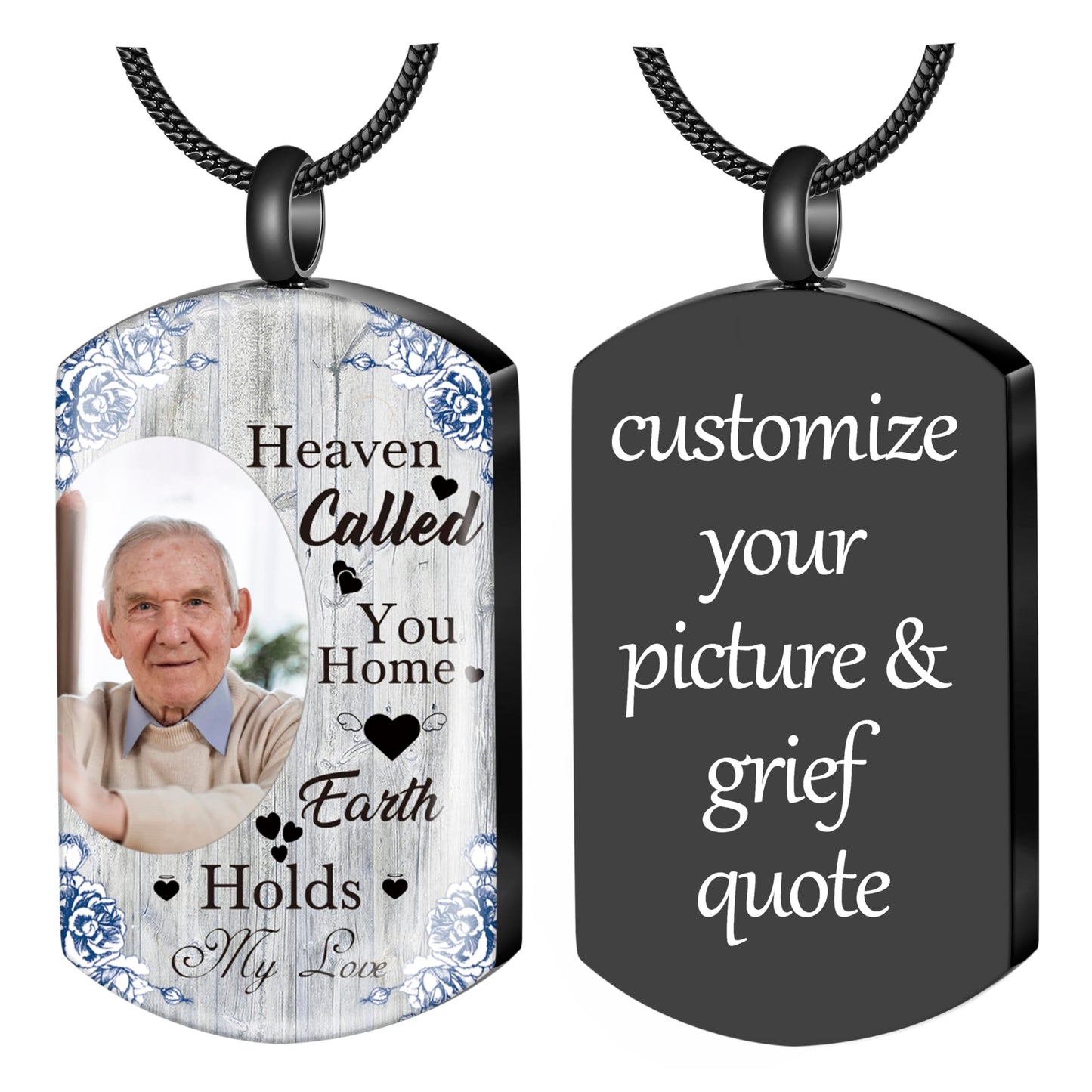 Fanery Sue Personalized Ashes Necklace for Women Men Custom Engraving Photo & Text Cremation Jewelry Urn Necklace for Ashes Memorial Keepsake for Loss Loved One
