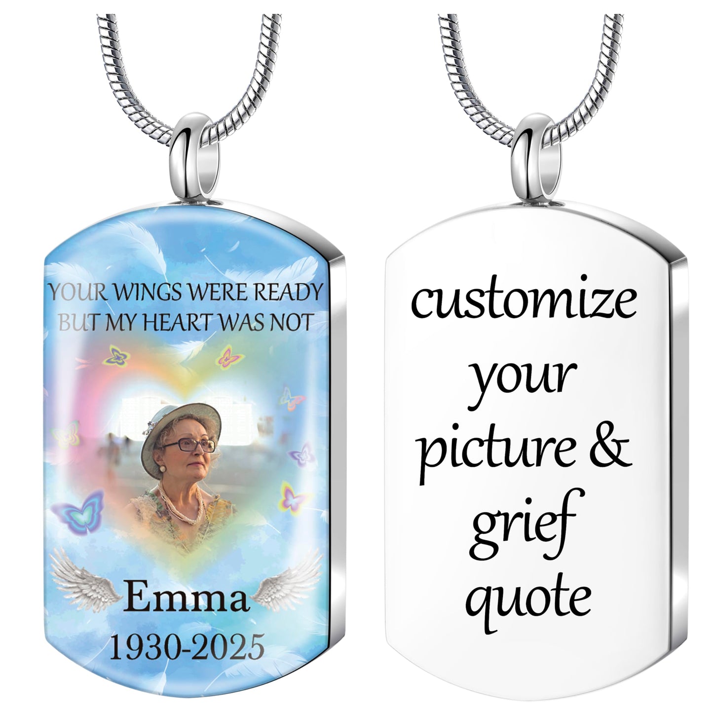 Fanery Sue Personalized Ashes Necklace for Women Men Custom Engraving Photo & Text Cremation Jewelry Urn Necklace for Ashes Memorial Keepsake for Loss Loved One