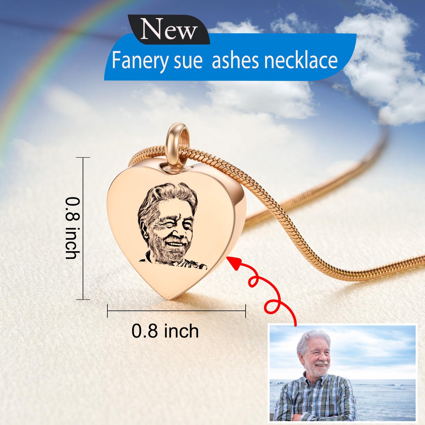 Fanery Sue Personalized Ashes Necklace for Women Men Custom Engraving Photo & Text Cremation Jewelry Urn Necklace for Ashes Memorial Keepsake for Loss Loved One