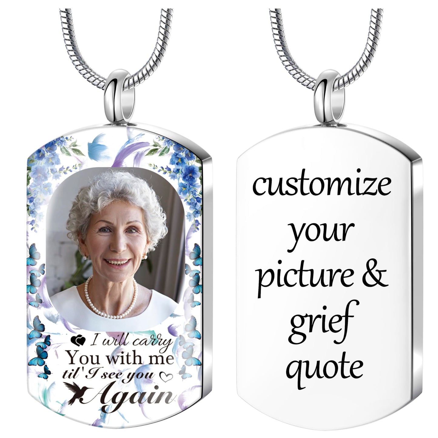 Fanery Sue Personalized Ashes Necklace for Women Men Custom Engraving Photo & Text Cremation Jewelry Urn Necklace for Ashes Memorial Keepsake for Loss Loved One