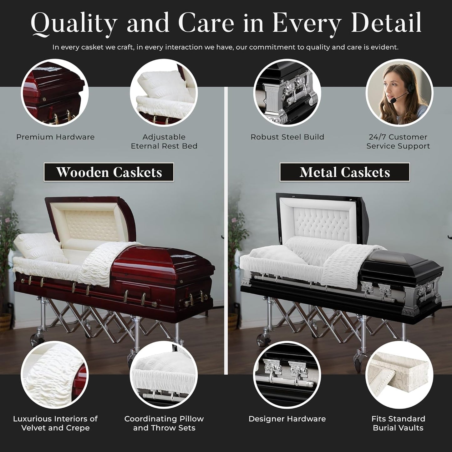 Overnight Caskets Spartan Collection Funeral Casket White with White Interior - 20 Gauge Steel - Fully Appointed Adult Casket - Coffin Featuring a Crepe Interior Lining with Pillow and Throw Set