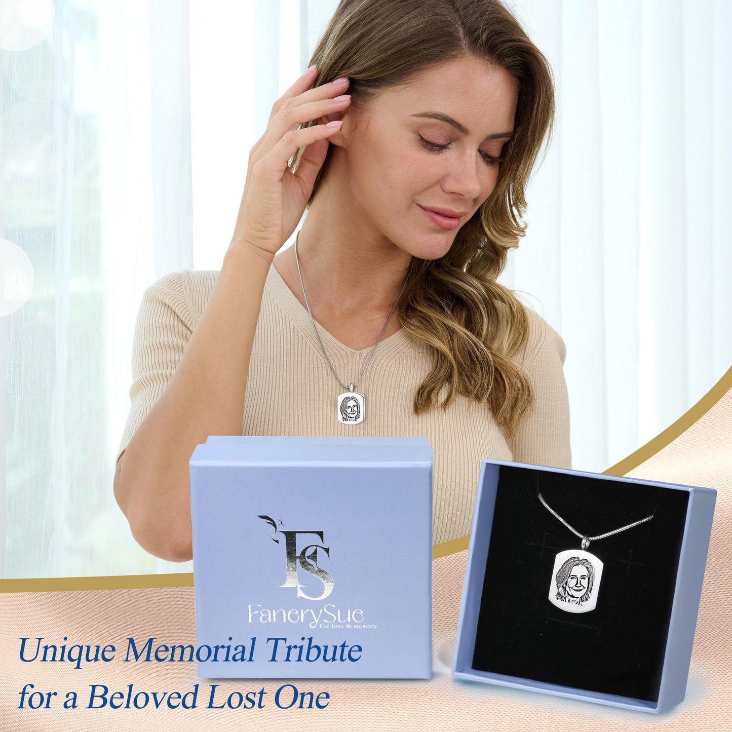 Fanery Sue Personalized Ashes Necklace for Women Men Custom Engraving Photo & Text Cremation Jewelry Urn Necklace for Ashes Memorial Keepsake for Loss Loved One