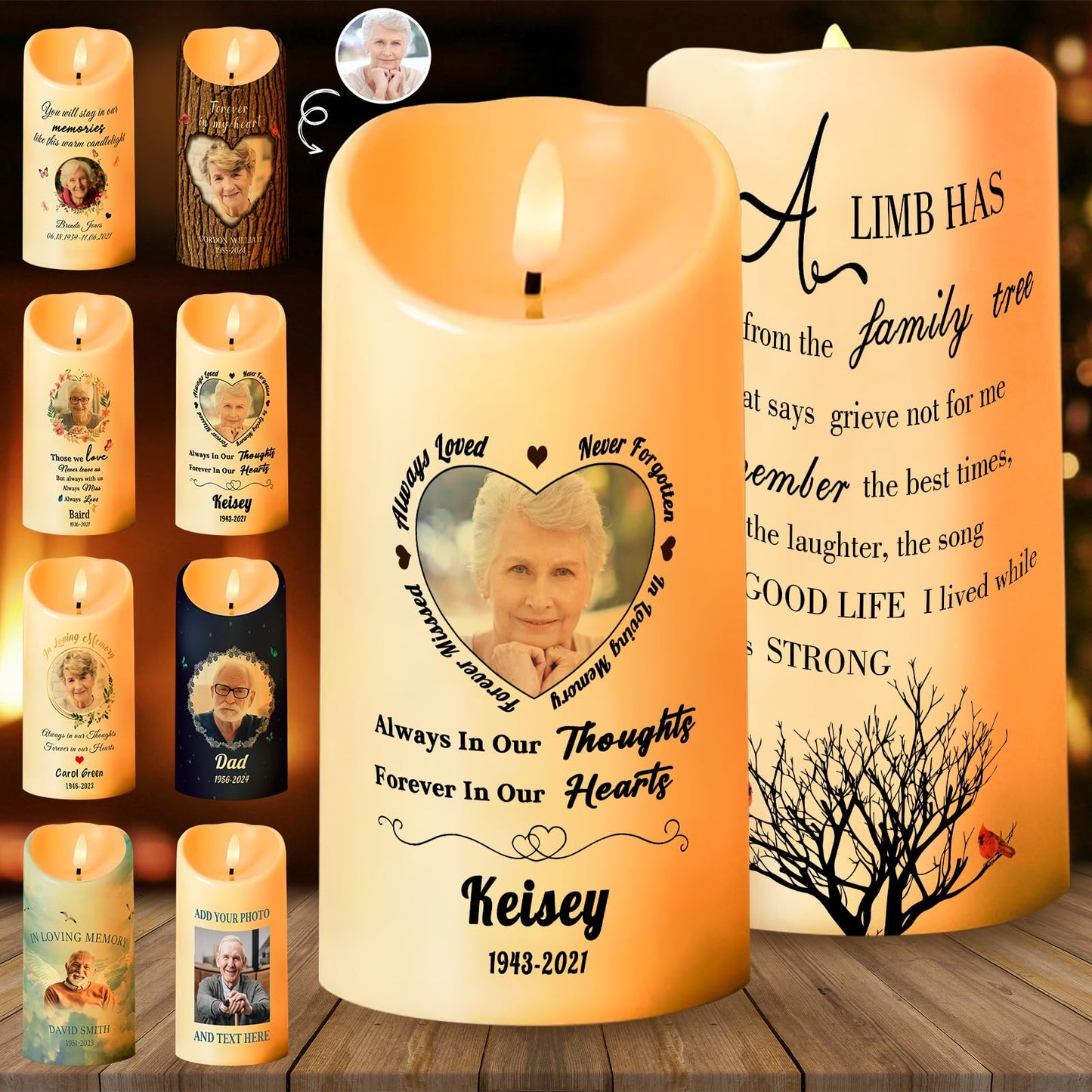 Personalized Photo 3D LED Candles Bereavement Gift Idea Custom Flameless Candles for Loss of Loved One Dad Mom Husband Wife Friend