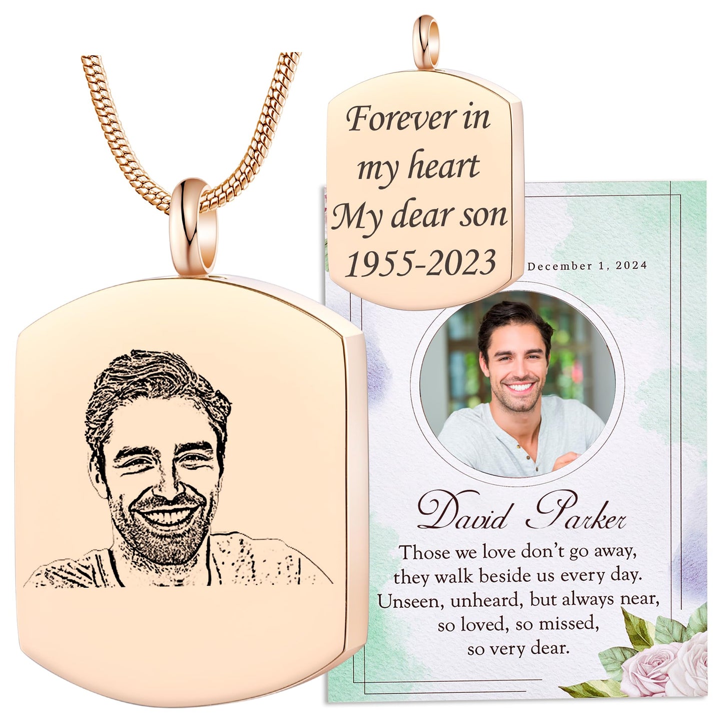 Fanery Sue Personalized Ashes Necklace for Women Men Custom Engraving Photo & Text Cremation Jewelry Urn Necklace for Ashes Memorial Keepsake for Loss Loved One