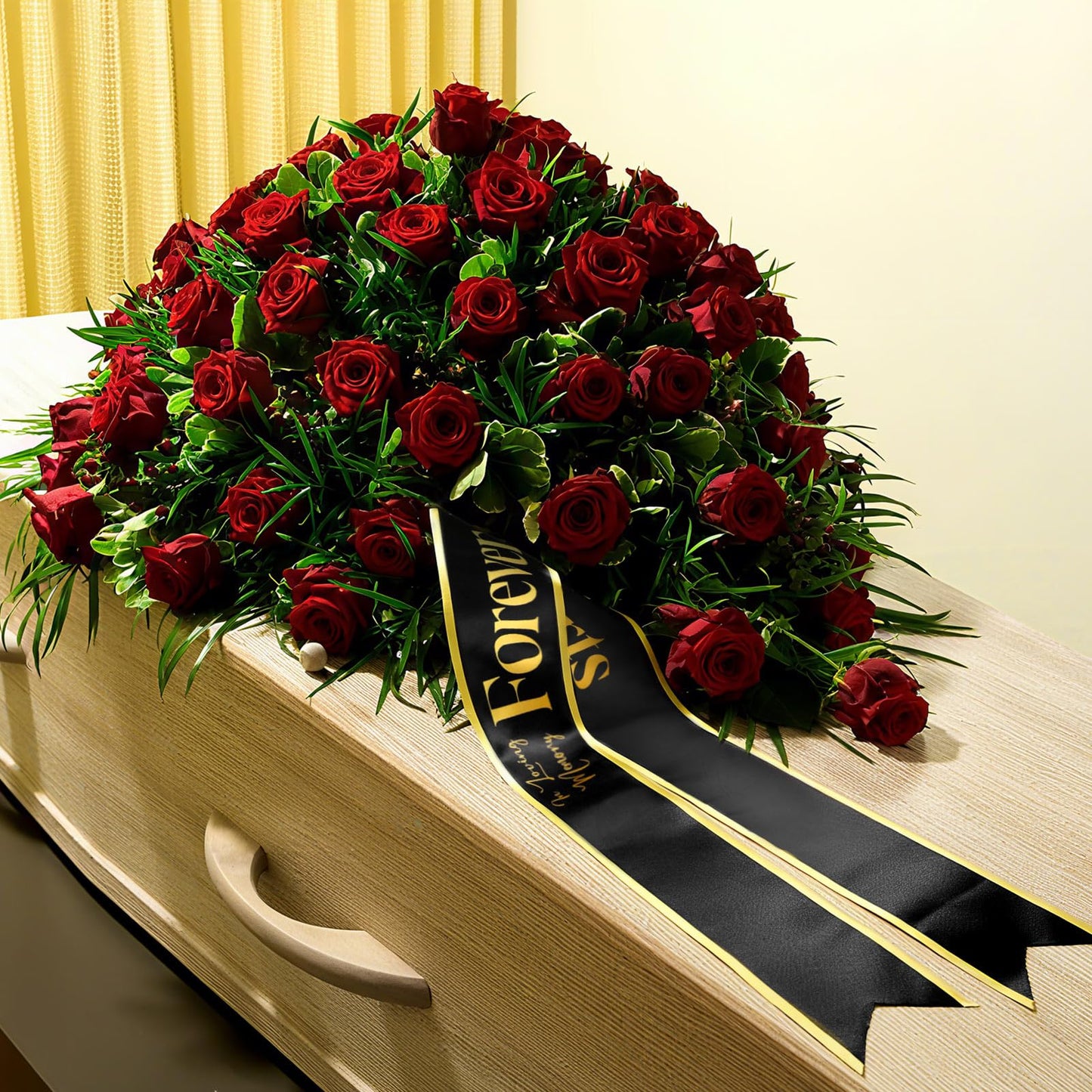 Funeral Sash Memorial Wreath Sash Funeral Ribbon Celebration of Life Ribbon for Casket or Wreath Flowers Memorial Service Honor The Loved Ones Memory 58x4''(White,Forever in Our Hearts)