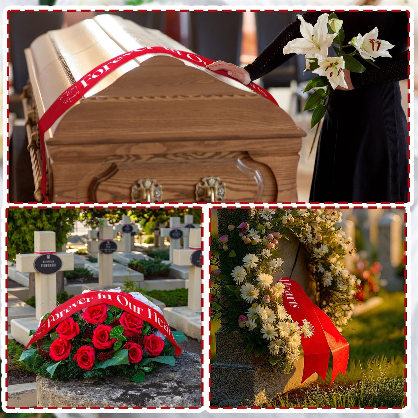 Funeral Sash Memorial Wreath Sash Funeral Ribbon Celebration of Life Ribbon for Casket or Wreath Flowers Memorial Service Honor The Loved Ones Memory 58x4''(White,Forever in Our Hearts)