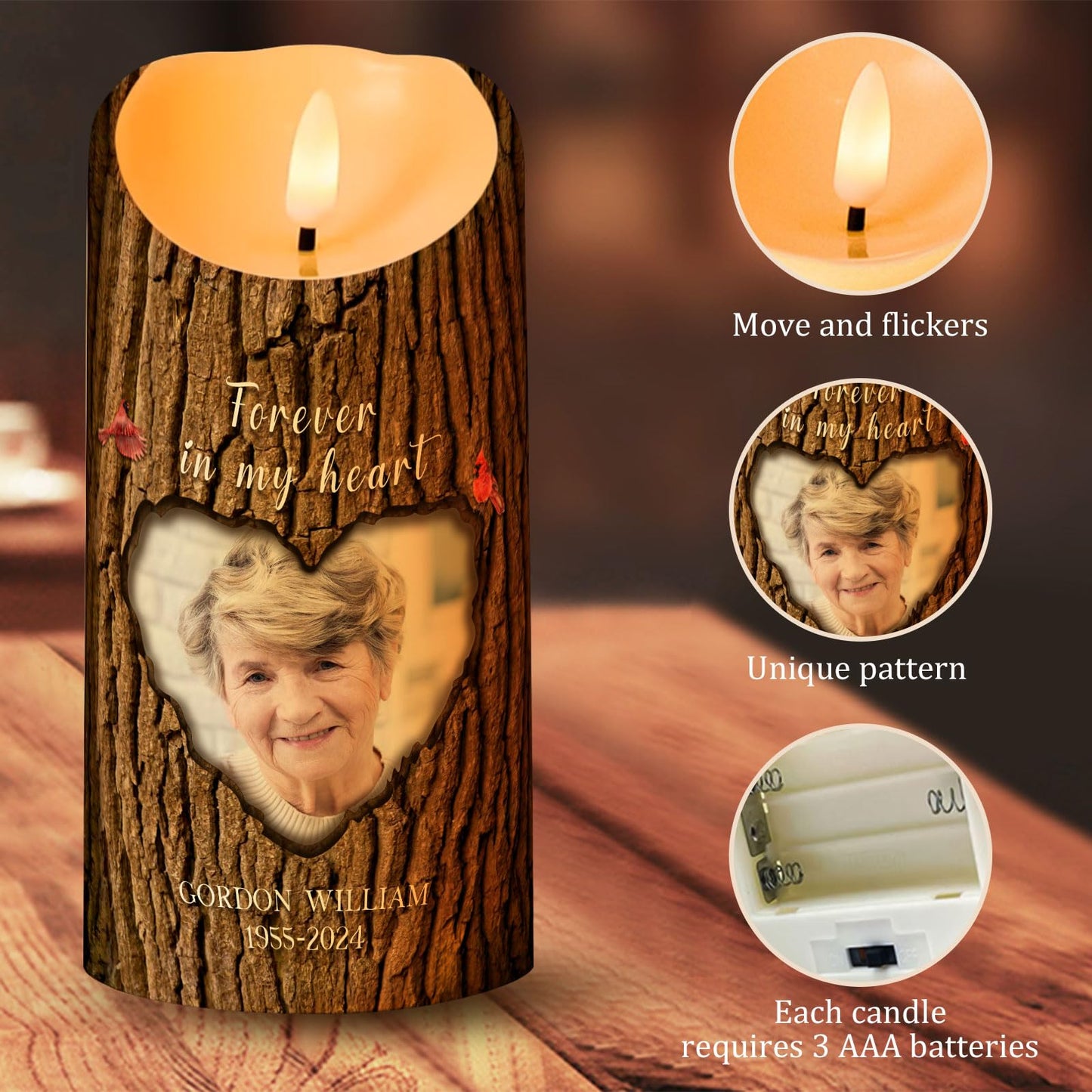 Personalized Photo 3D LED Candles Bereavement Gift Idea Custom Flameless Candles for Loss of Loved One Dad Mom Husband Wife Friend