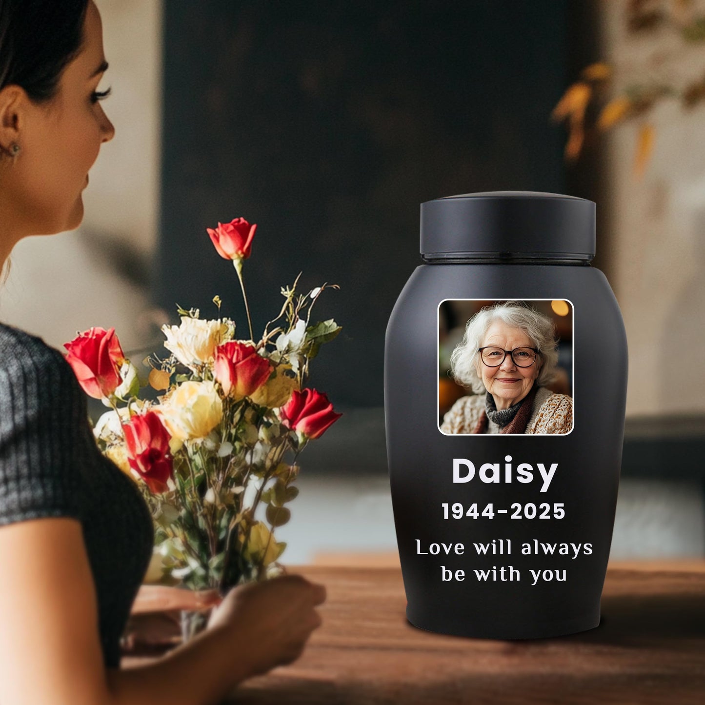 Personalized Cremation Urns for Human Ashes, Custom Name Photo Urns for Human Ashes Adult Female Male, Stainless Steel Keepsake Human Urns for Ashes Decorative Urn Ashes