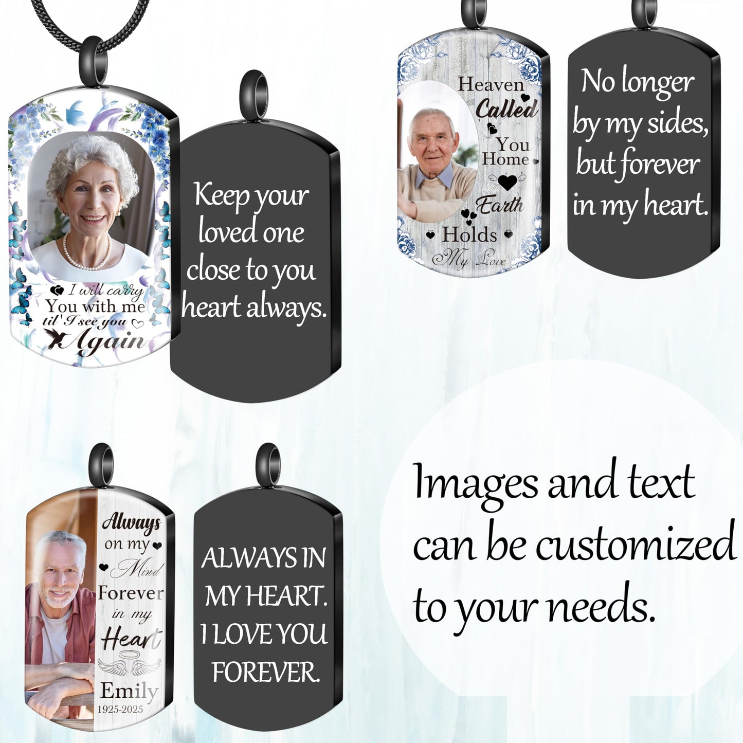 Fanery Sue Personalized Ashes Necklace for Women Men Custom Engraving Photo & Text Cremation Jewelry Urn Necklace for Ashes Memorial Keepsake for Loss Loved One
