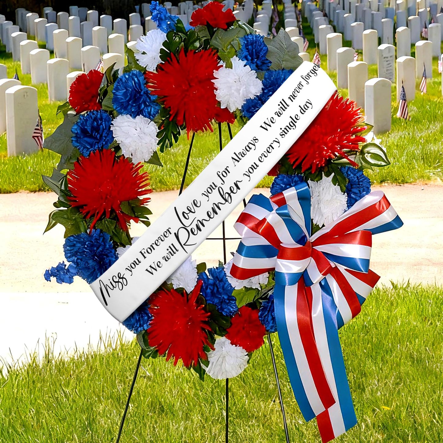 Funeral Sash Memorial Wreath Sash Funeral Ribbon Celebration of Life Ribbon for Casket or Wreath Flowers Memorial Service Honor The Loved Ones Memory 58x4''(White,Forever in Our Hearts)