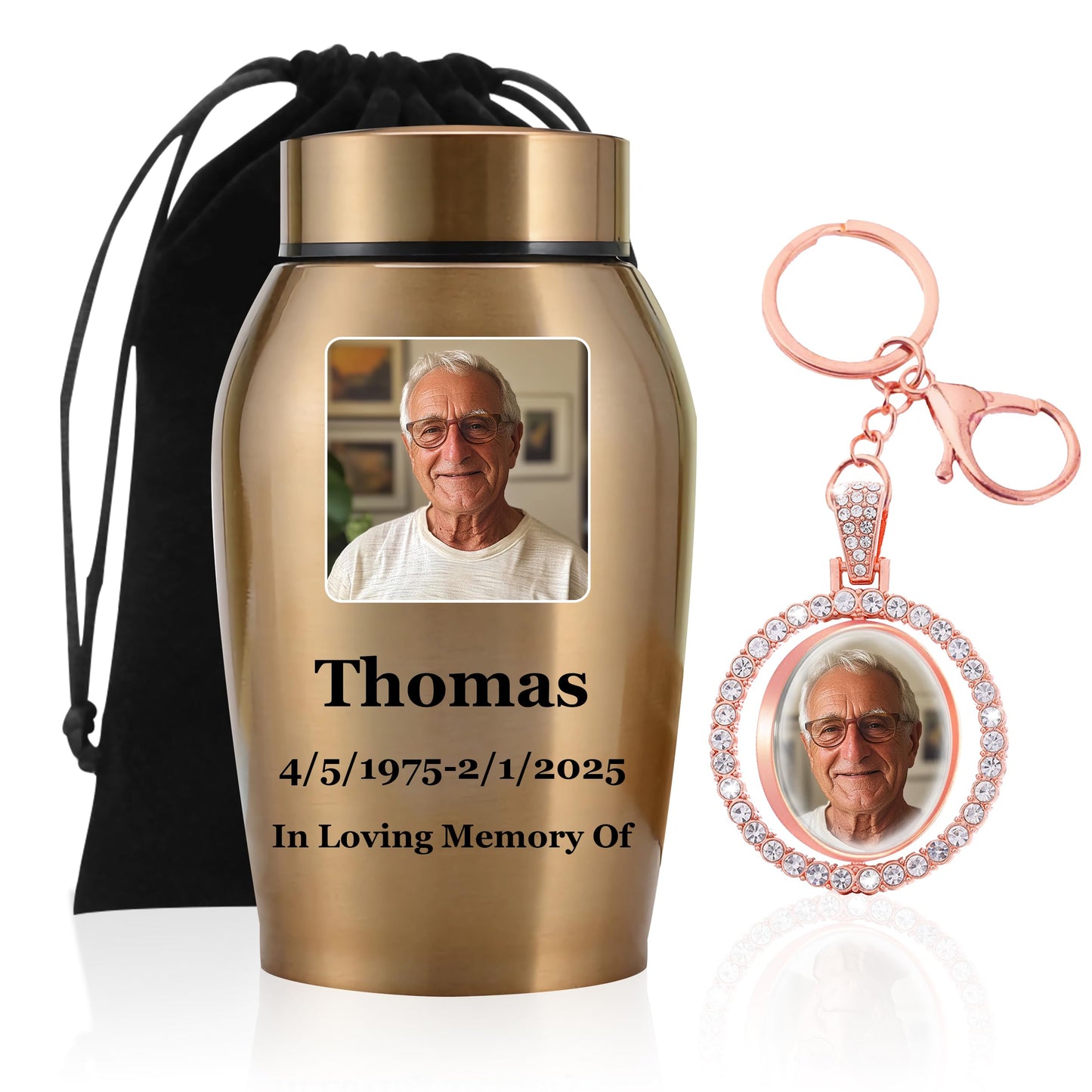 Personalized Cremation Urns for Human Ashes, Custom Name Photo Urns for Human Ashes Adult Female Male, Stainless Steel Keepsake Human Urns for Ashes Decorative Urn Ashes