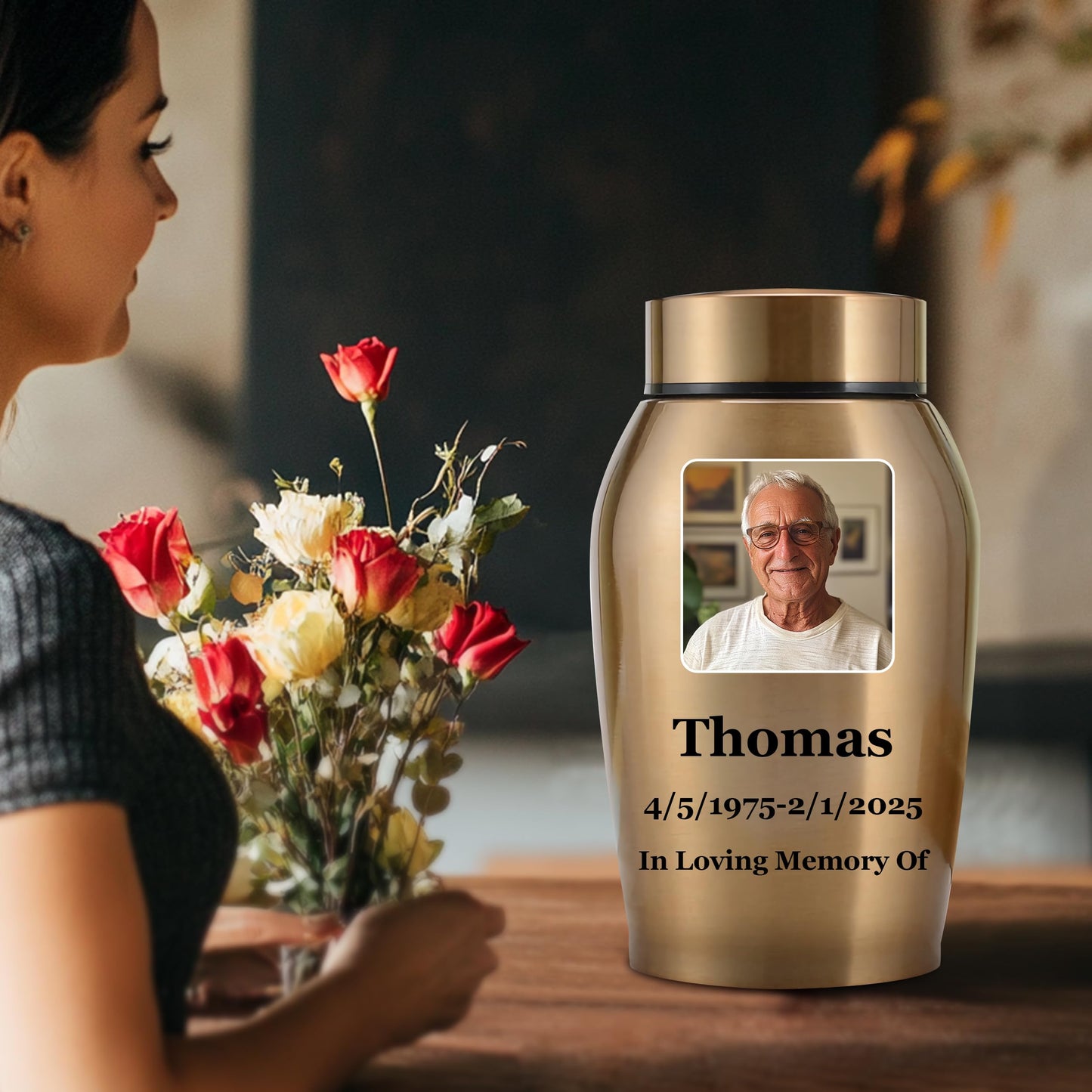 Personalized Cremation Urns for Human Ashes, Custom Name Photo Urns for Human Ashes Adult Female Male, Stainless Steel Keepsake Human Urns for Ashes Decorative Urn Ashes