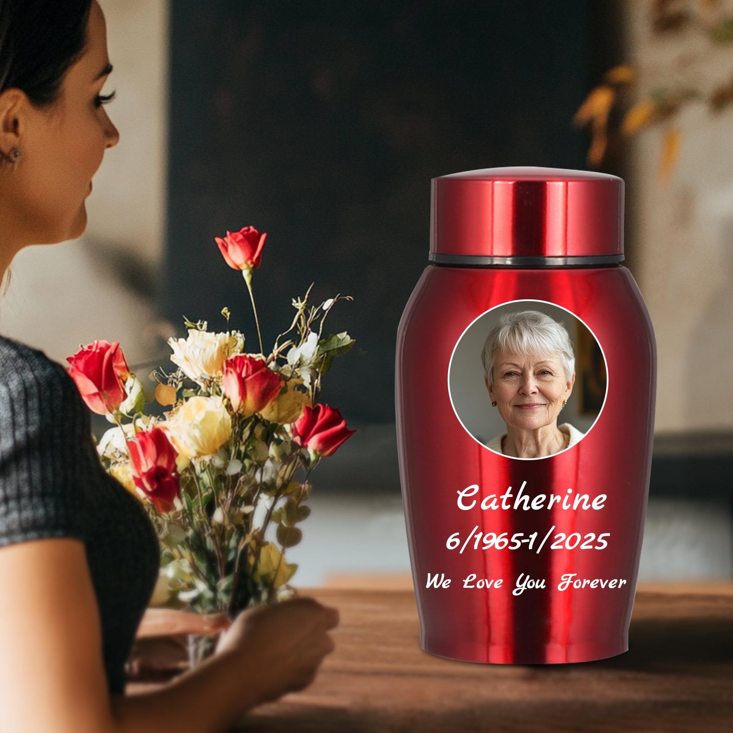 Personalized Cremation Urns for Human Ashes, Custom Name Photo Urns for Human Ashes Adult Female Male, Stainless Steel Keepsake Human Urns for Ashes Decorative Urn Ashes