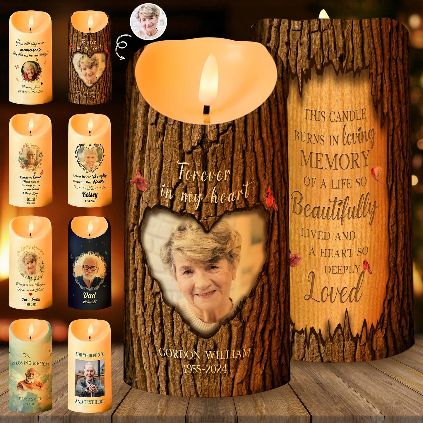 Personalized Photo 3D LED Candles Bereavement Gift Idea Custom Flameless Candles for Loss of Loved One Dad Mom Husband Wife Friend