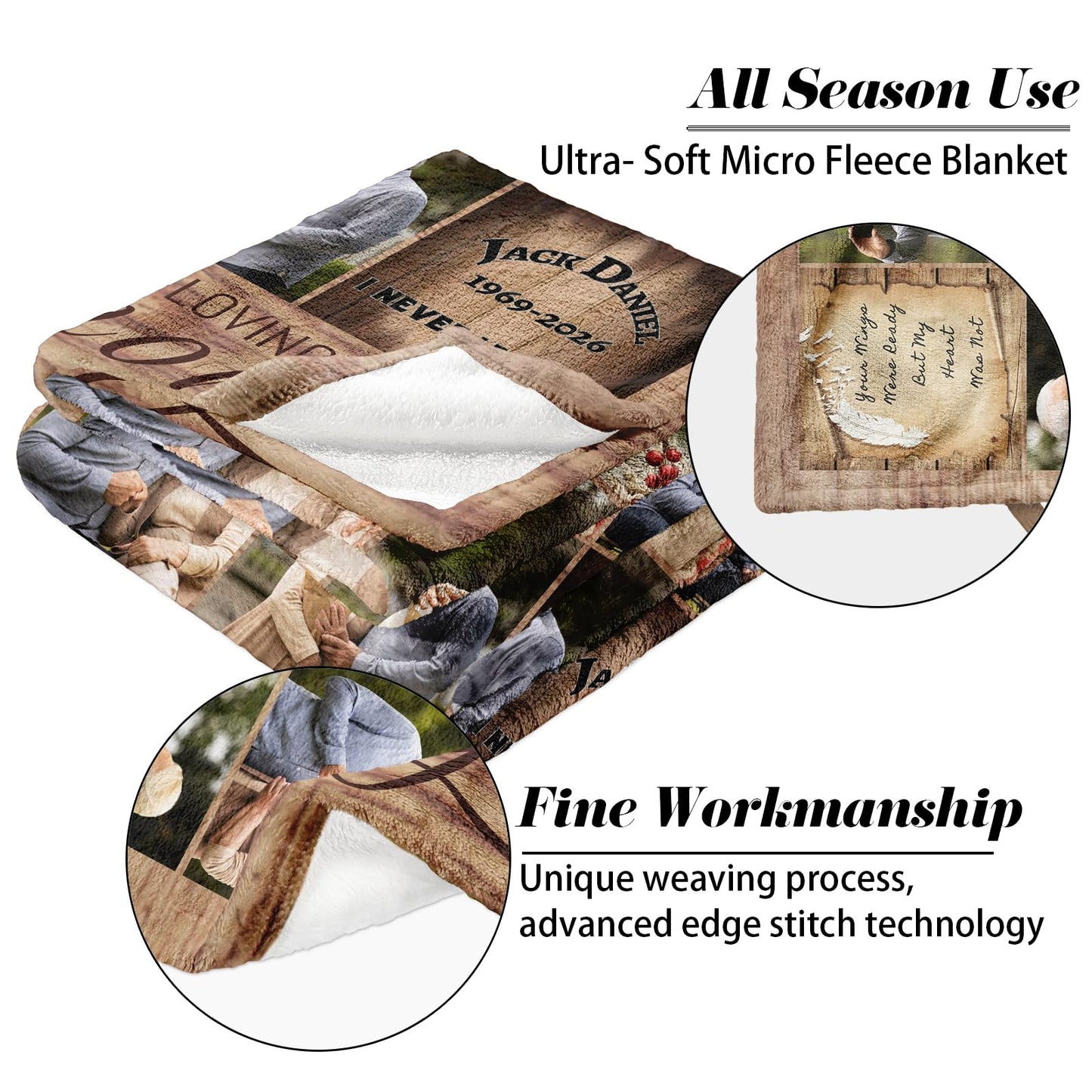 Vsmoedb Custom Memorial Blanket with Pictures, Sympathy Blanket for Loss of Loved One, Memorial Blankets for Loss of Mom Dad, Memory Blankets Memorial Gifts for Loss of Loved One Made in USA