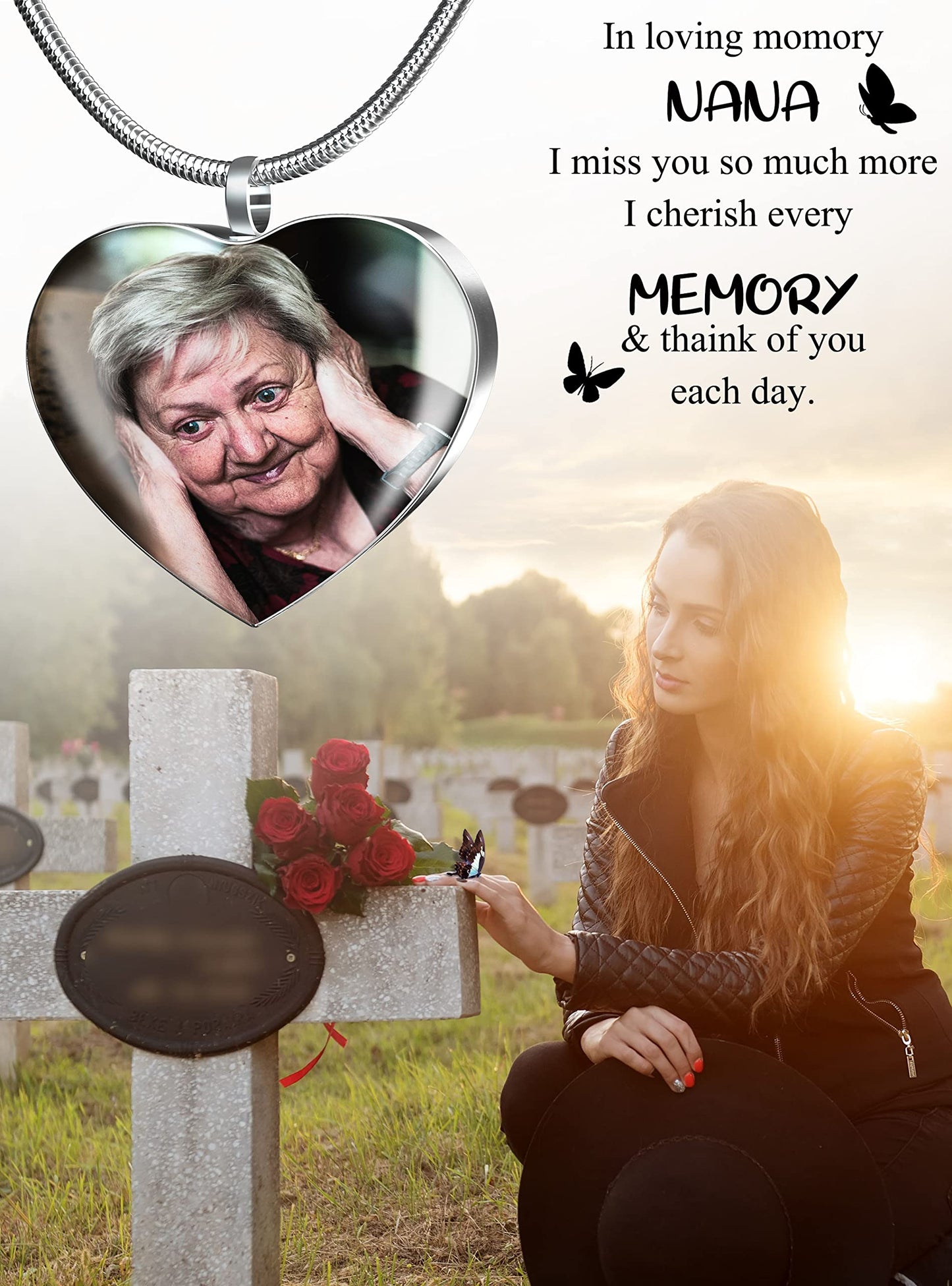 Fanery Sue Personalized Ashes Necklace for Women Men Custom Engraving Photo & Text Cremation Jewelry Urn Necklace for Ashes Memorial Keepsake for Loss Loved One