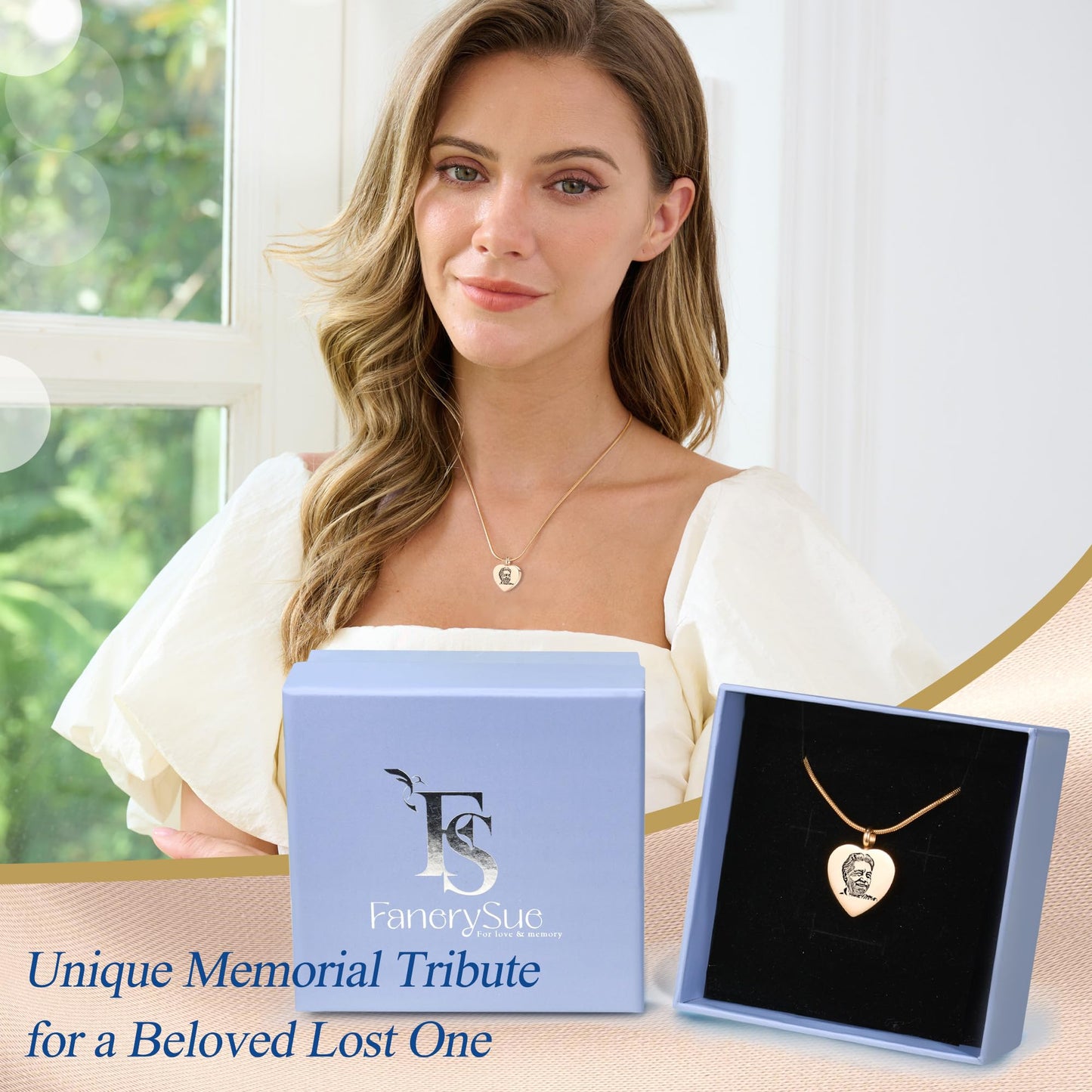 Fanery Sue Personalized Ashes Necklace for Women Men Custom Engraving Photo & Text Cremation Jewelry Urn Necklace for Ashes Memorial Keepsake for Loss Loved One