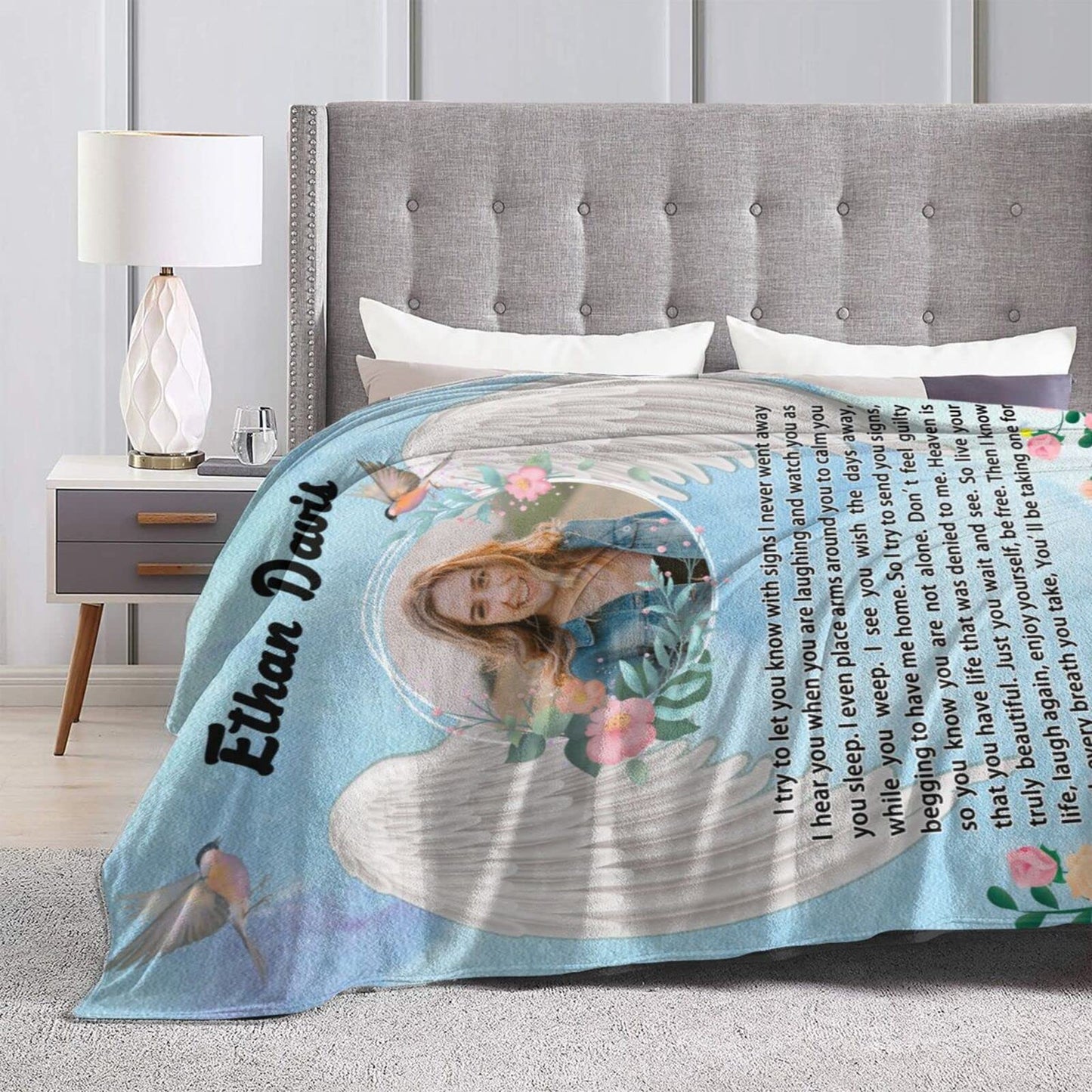 Custom Memorial Blanket with Photo for Loss of Loved One, Memorial Gifts for Loss of Mom Dad, Personalized Sympathy Bereavement Remembrance Grieving Gifts for Loss of Daughter Son