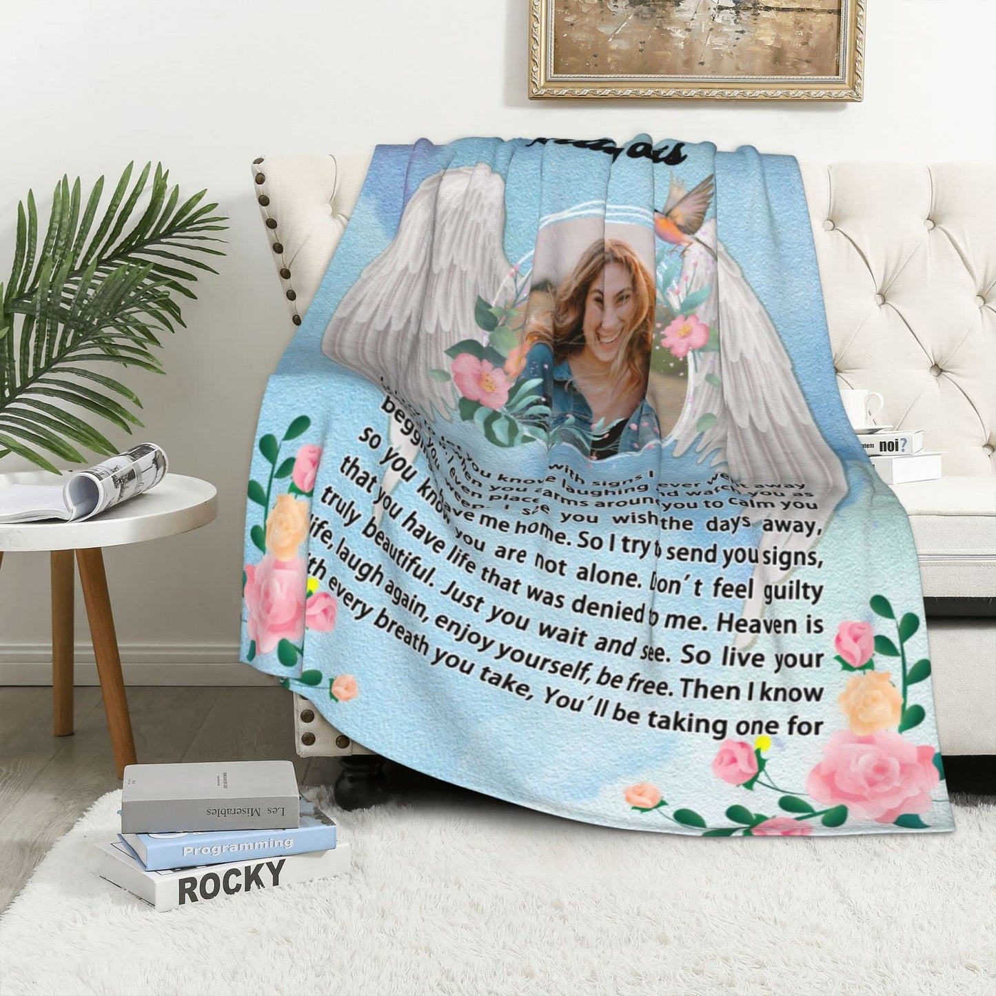 Custom Memorial Blanket with Photo for Loss of Loved One, Memorial Gifts for Loss of Mom Dad, Personalized Sympathy Bereavement Remembrance Grieving Gifts for Loss of Daughter Son